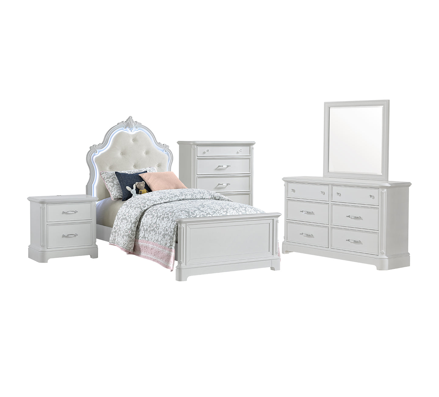Dormitorio Elsa de 5 piezas con dos camas individuales