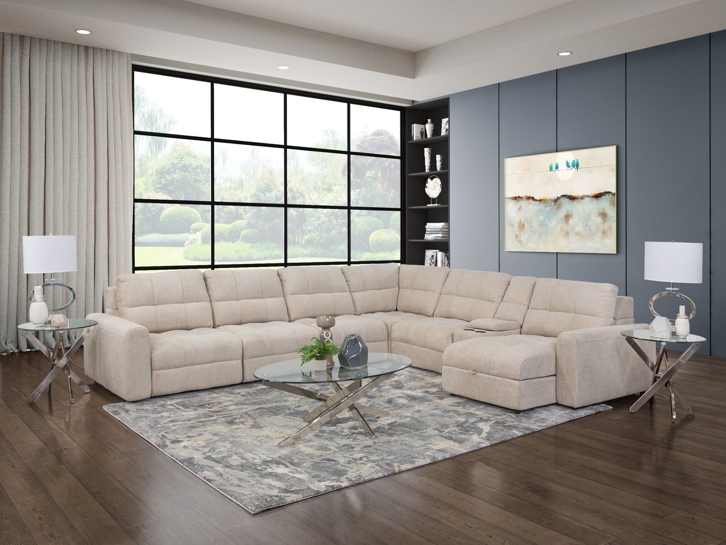 Slide Beige 7 Piece Sliding Sectional with left arm chaise