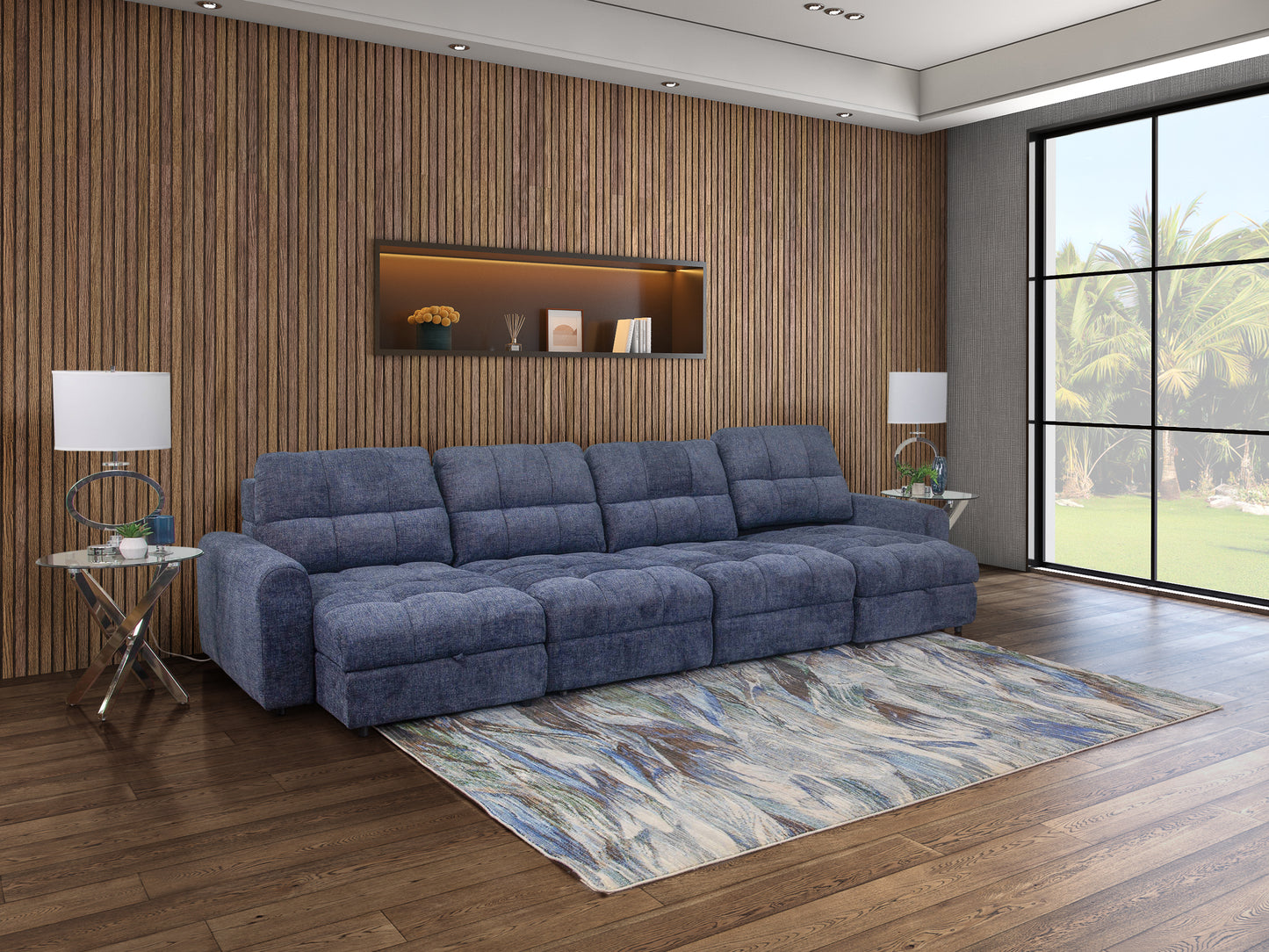 Slide Blue 4 Piece Sliding Sectional w/Left Arm Facing and Right Arm Facing Chaises