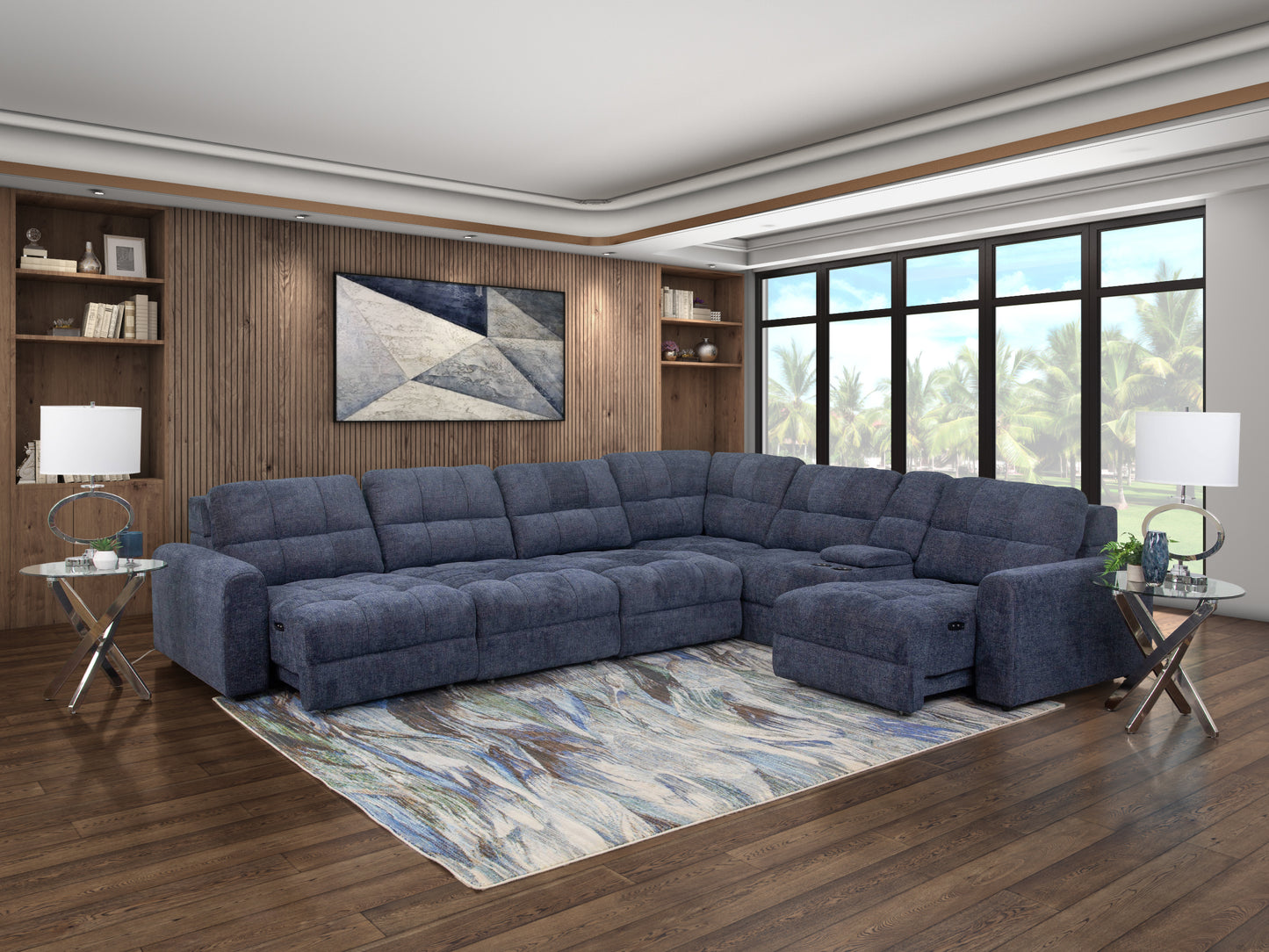 Slide Blue 7 Piece Sliding Sectional w/Left Arm Facing and Right Arm Facing Sliding Seats