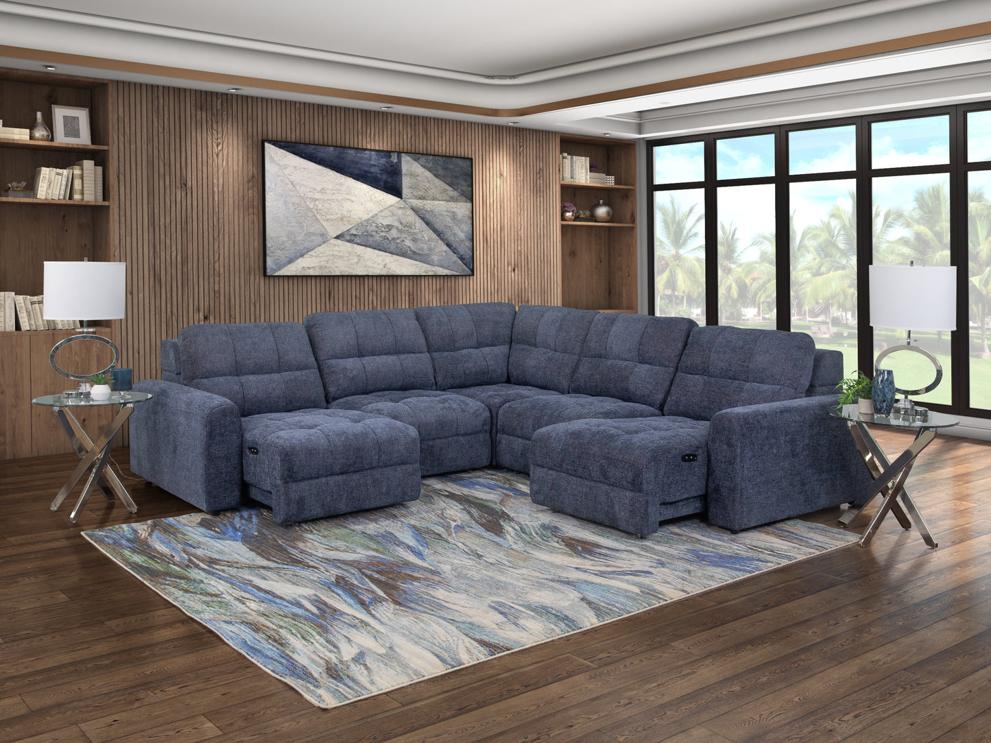Slide Blue 5 Piece Sliding Sectional w/Left Arm Facing and Right Arm Facing Sliding Seats