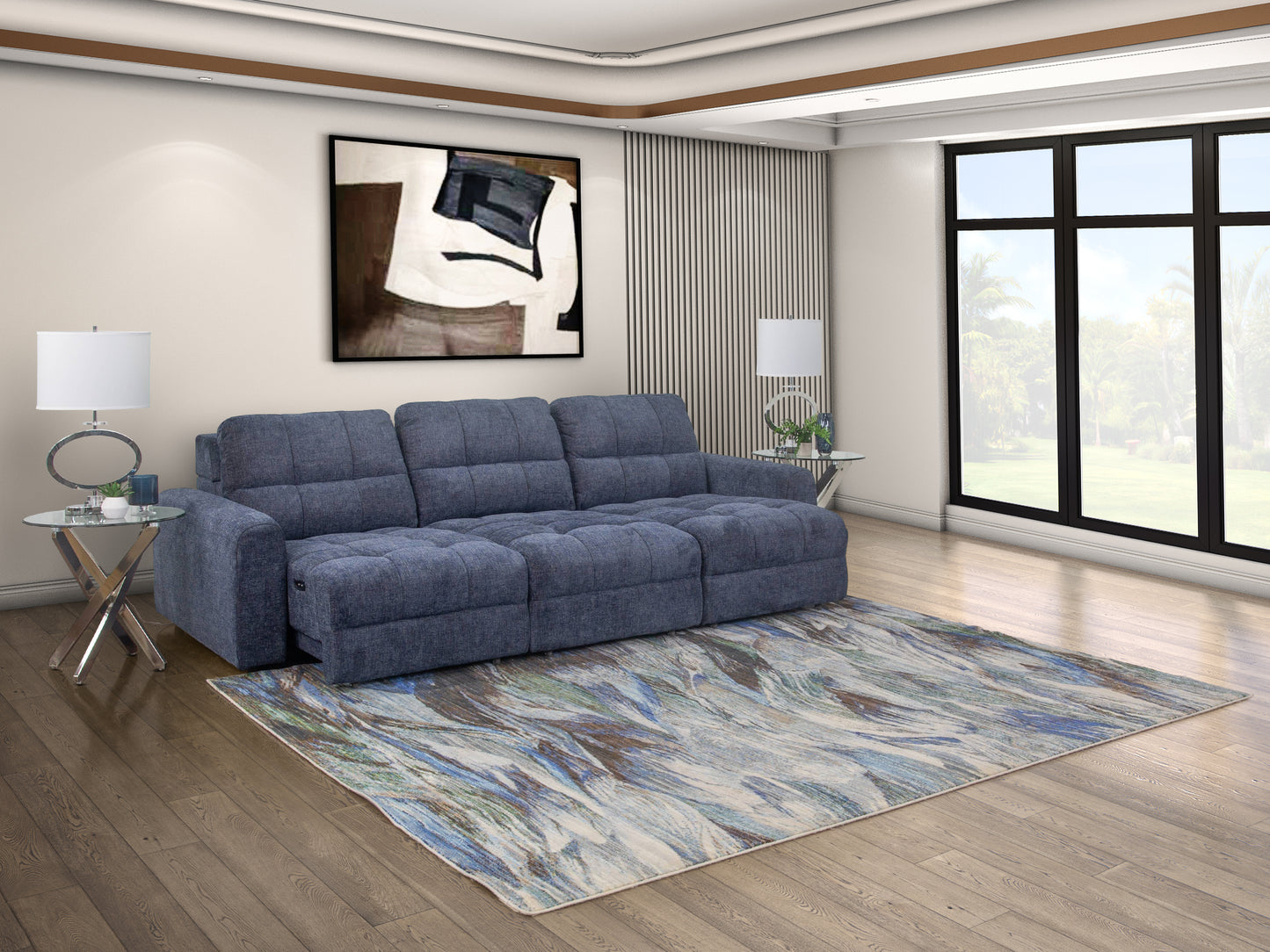 Slide Blue 3 Piece Sliding Sectional w/Left Arm Facing and Right Arm Facing Sliding Seats