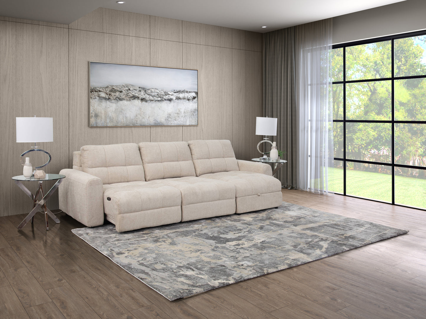 Slide Beige 3 Piece Sliding Sectional w/Right Arm Facing Chaise