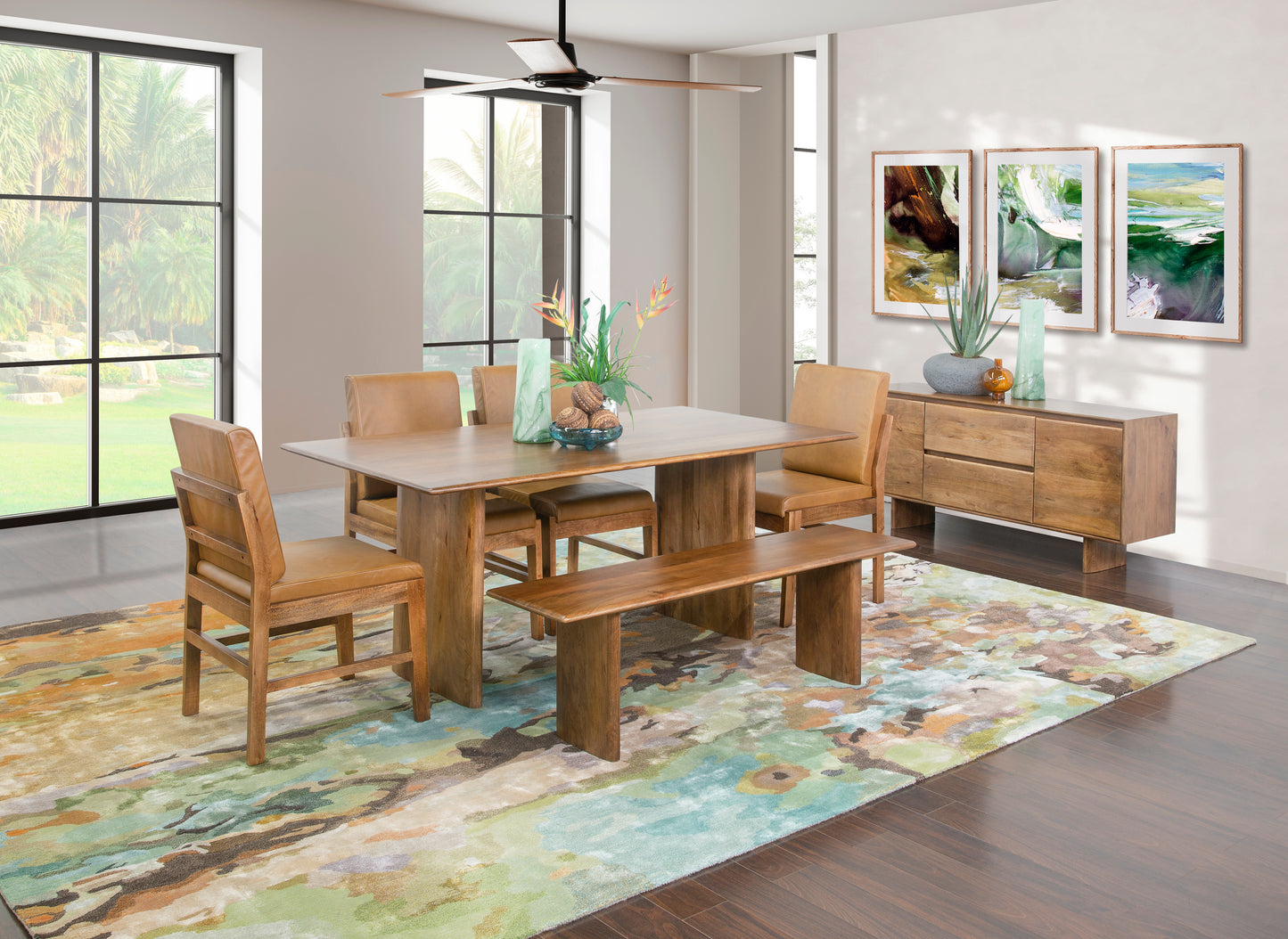 Juego de comedor Asher de 5 piezas con sillas laterales de cuero