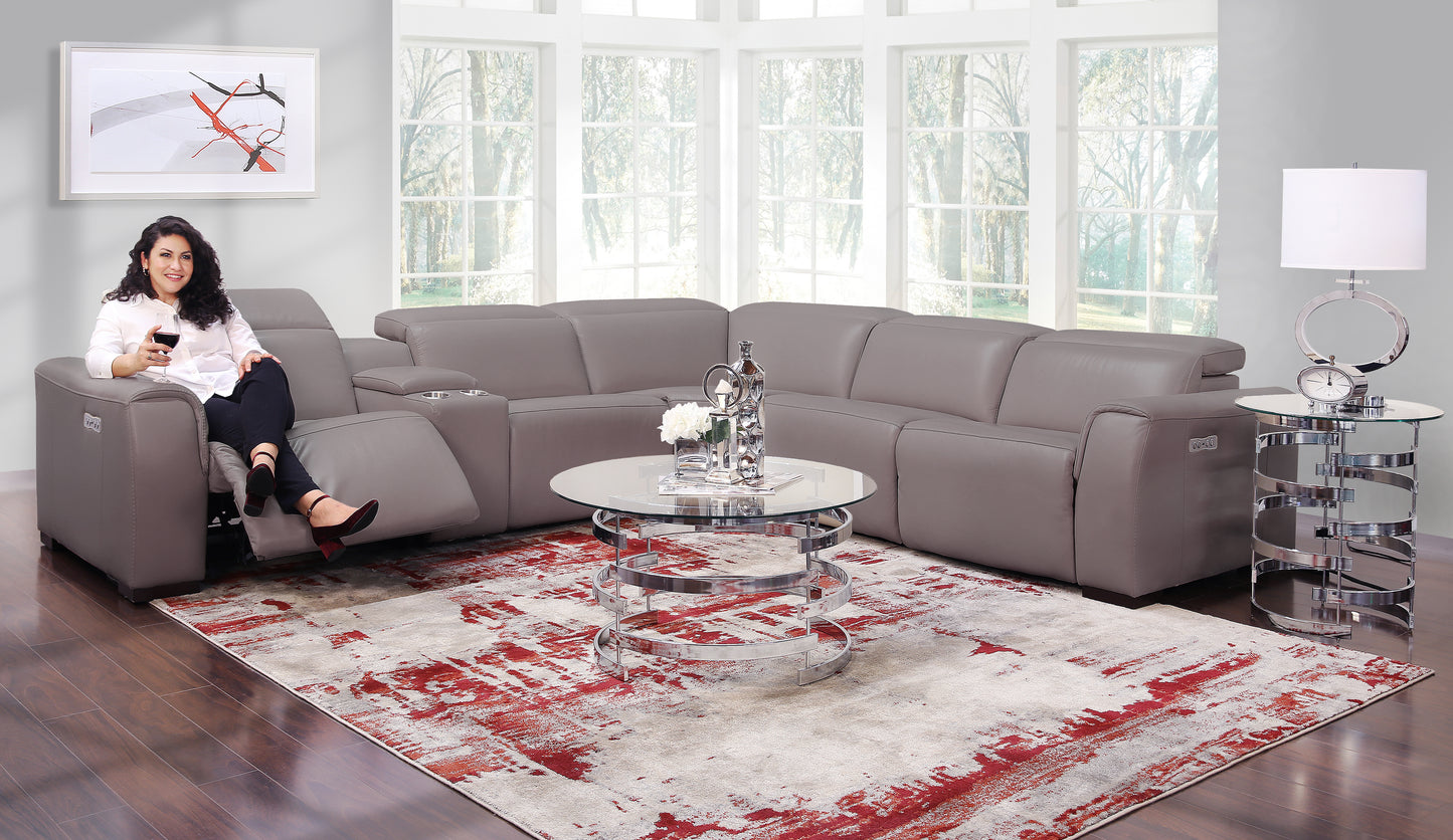 Avanti Grey 6 Piece Power Leather Sectional