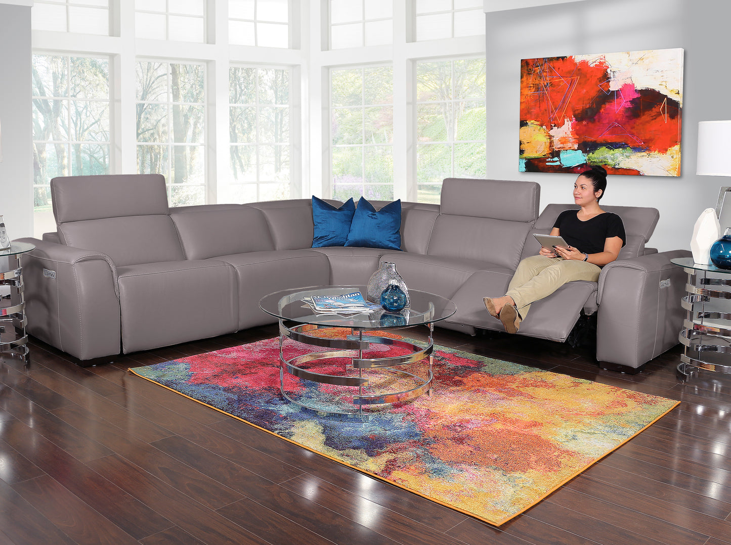 Avanti Grey 5 Piece Power Leather Sectional