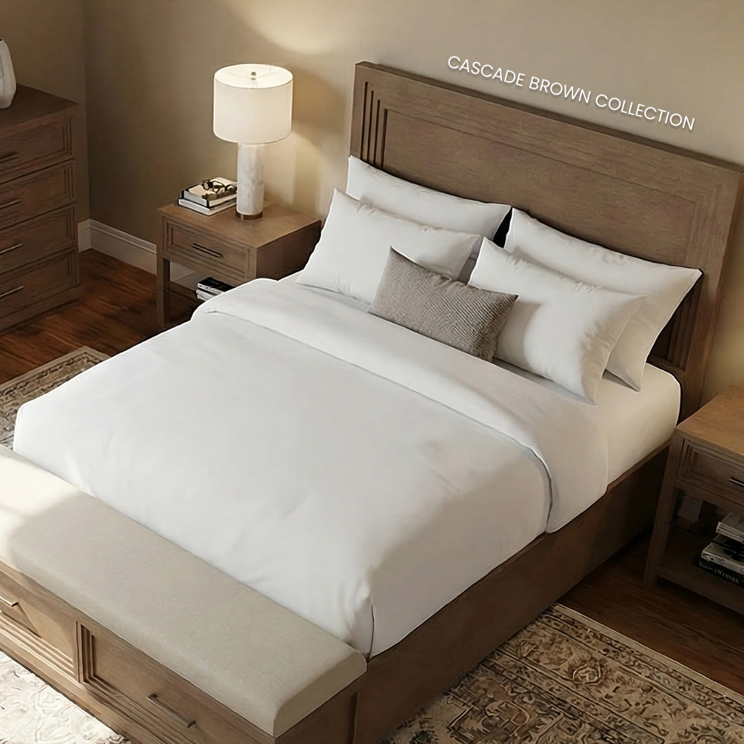 Cama Queen de 3 piezas con almacenaje e iluminación en color marrón Cascade