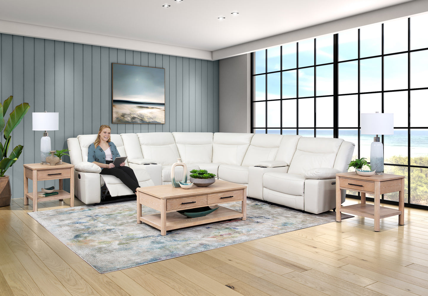 Dallas Ivory 7 Piece Leather Dual Reclining Sectional