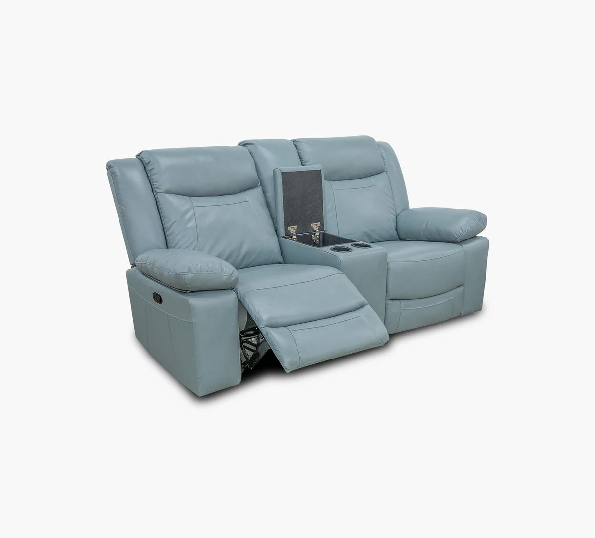Dallas Teal Leather Reclining Console Loveseat