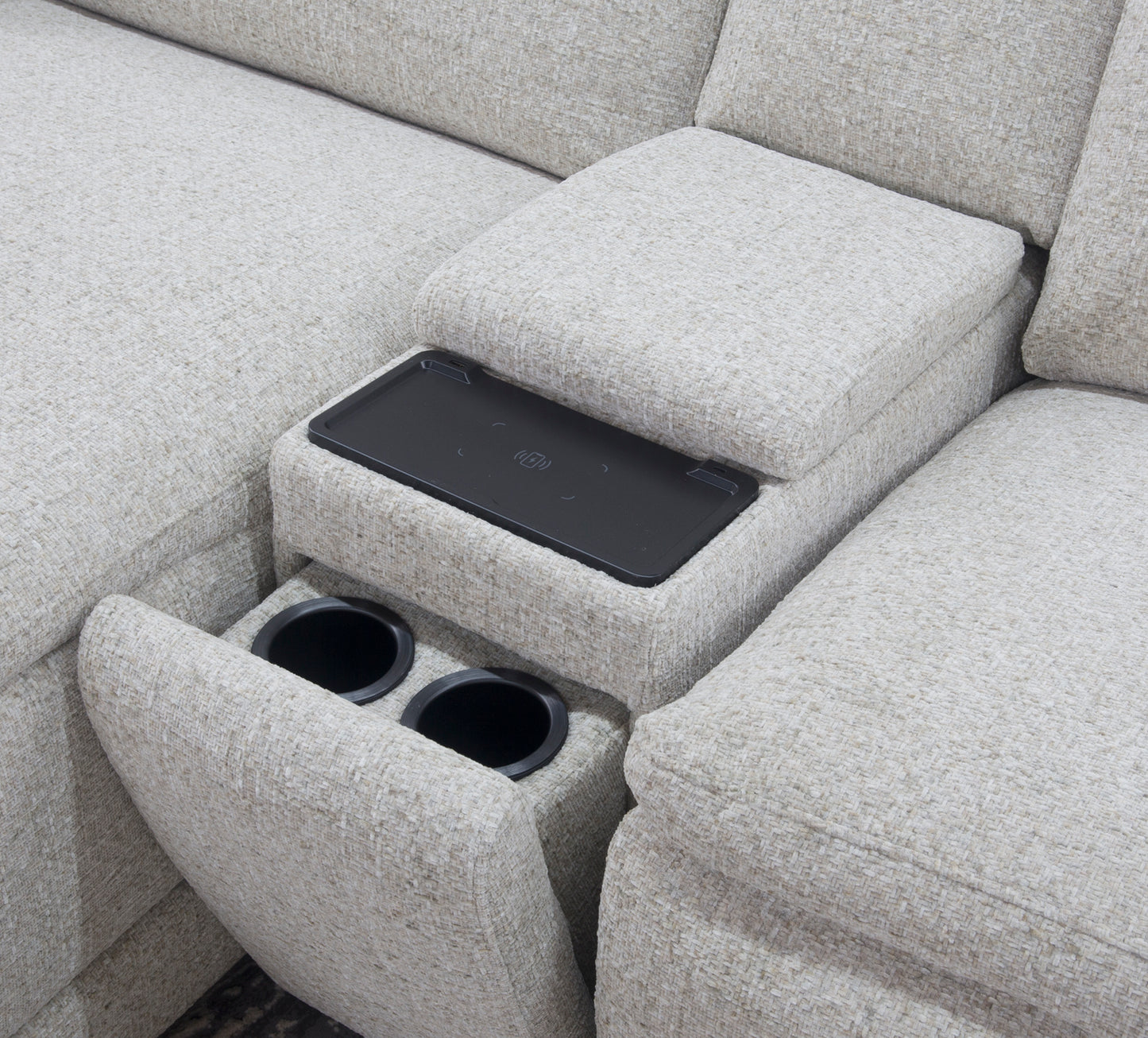 Gizmo 6 Piece Dual Power Reclining Sectional with Left Arm Facing Chaise and Drop Down Table