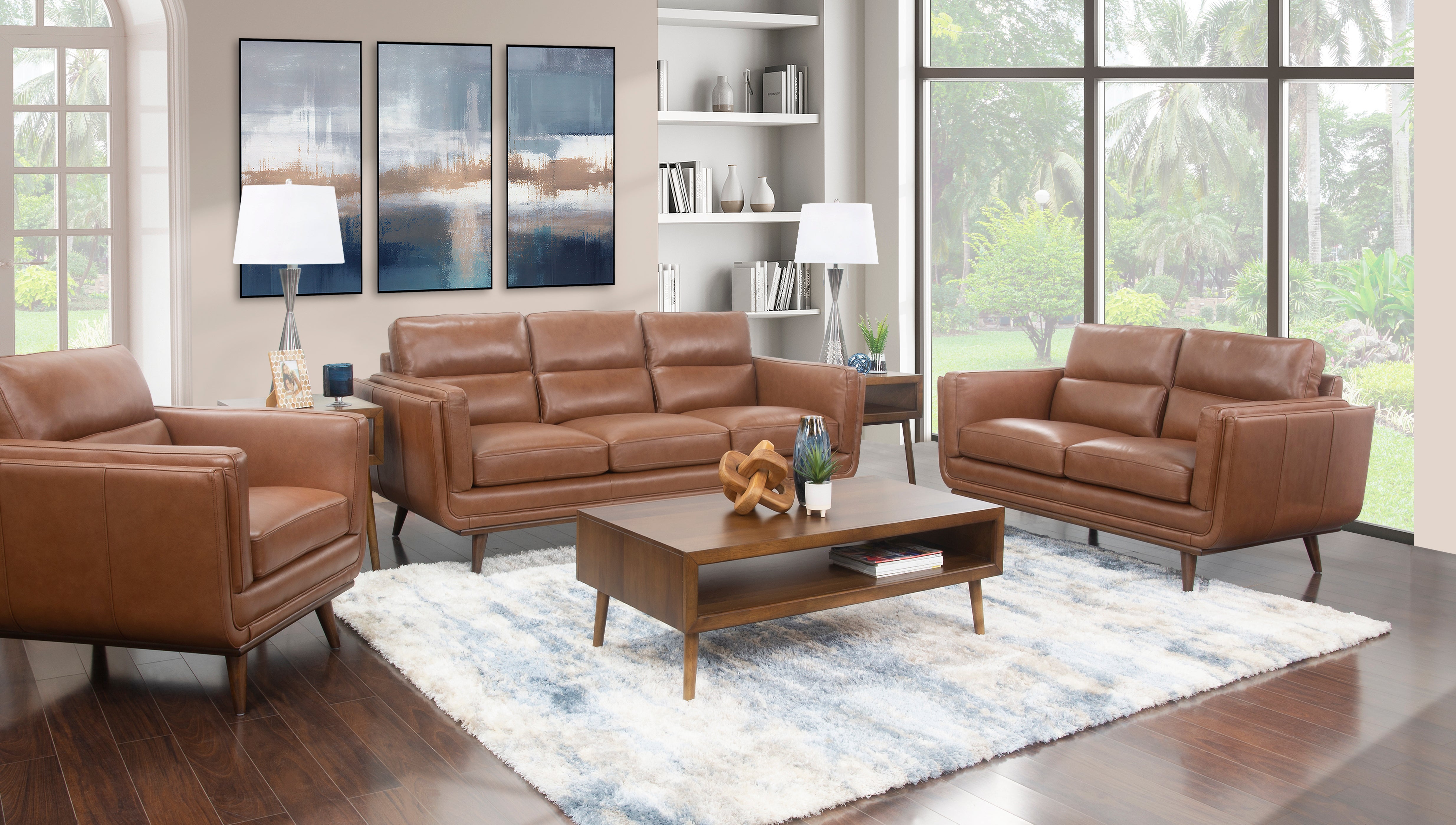Emmitt Saddle II 5 Piece Leather Living Room – Kane's Furniture