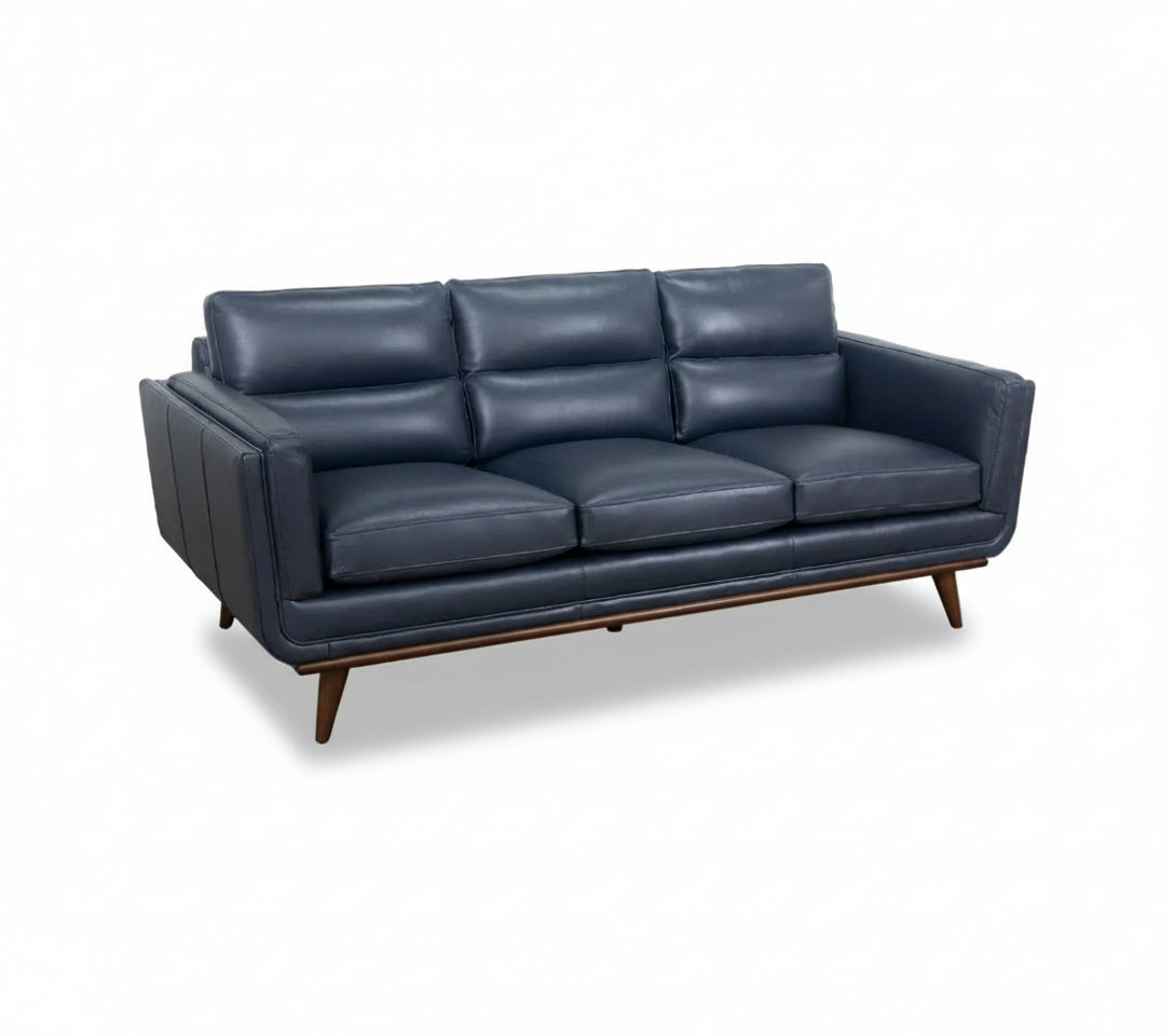 Emmitt Navy II Leather Sofa 83"