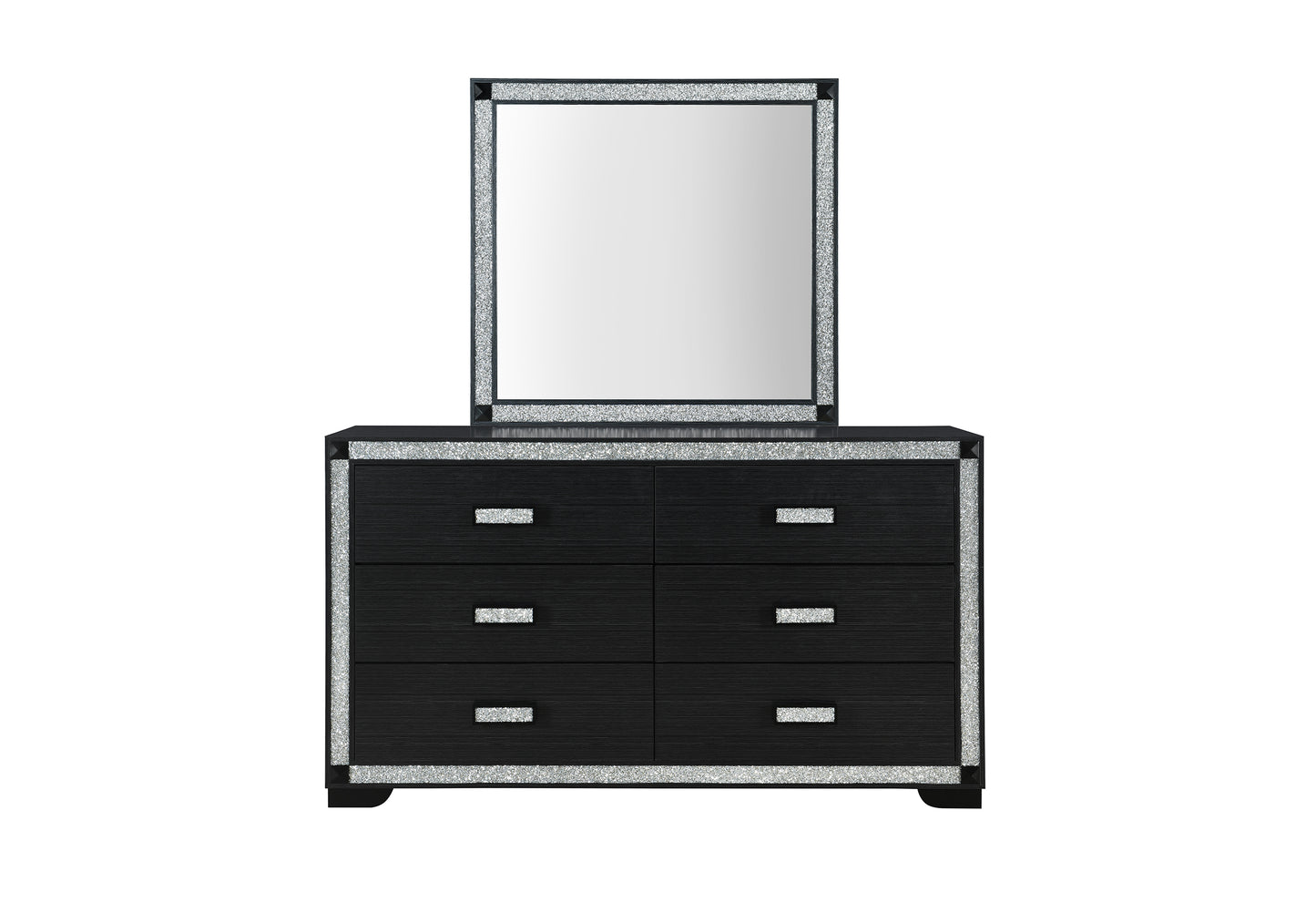 Black dresser with mirror on a white background