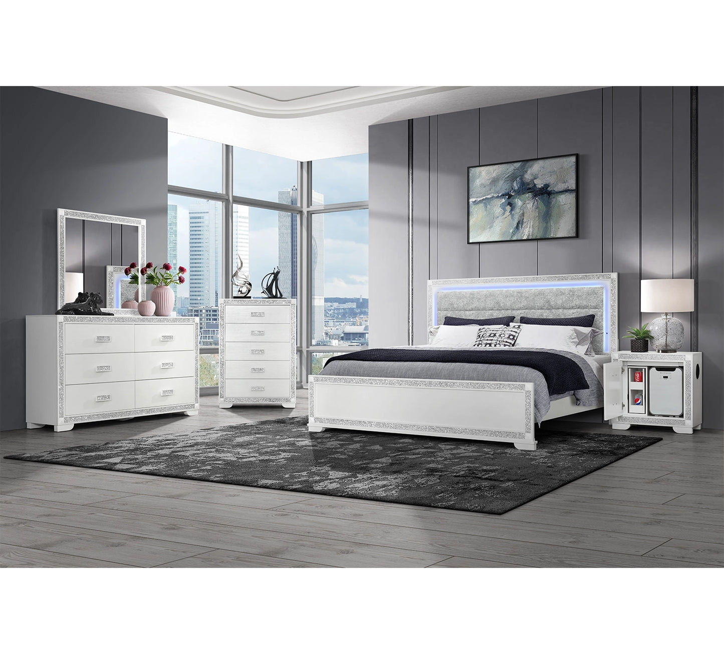 Fergie White Nightstand with Fridge