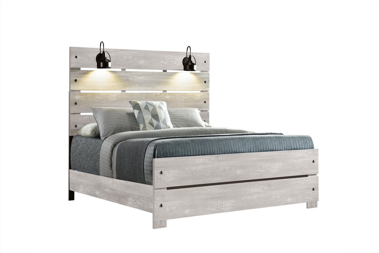 Cama matrimonial de 4 piezas Linwood en gris claro