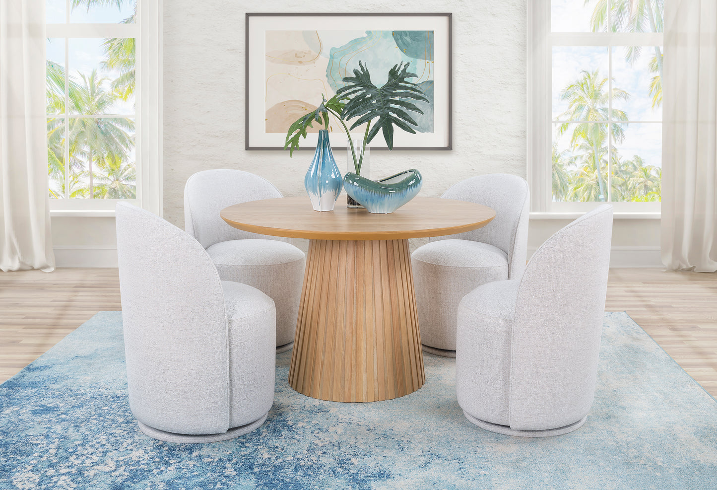 Juego de comedor redondo Holt Natural de 5 piezas con sillas giratorias de tela