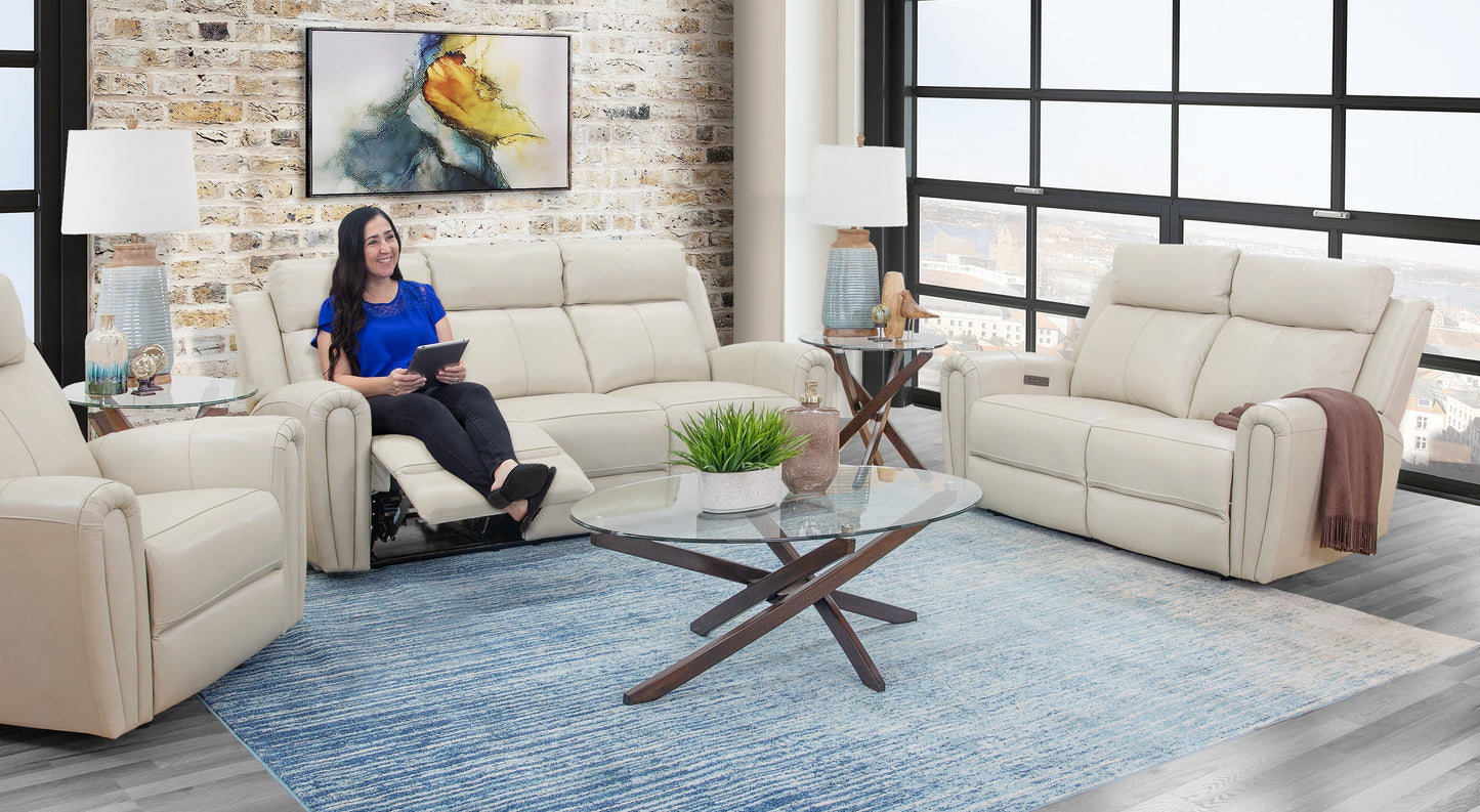 Jonathan Cream II 3 Piece Zero Gravity Leather Power Reclining Sofa, Loveseat, and Recliner