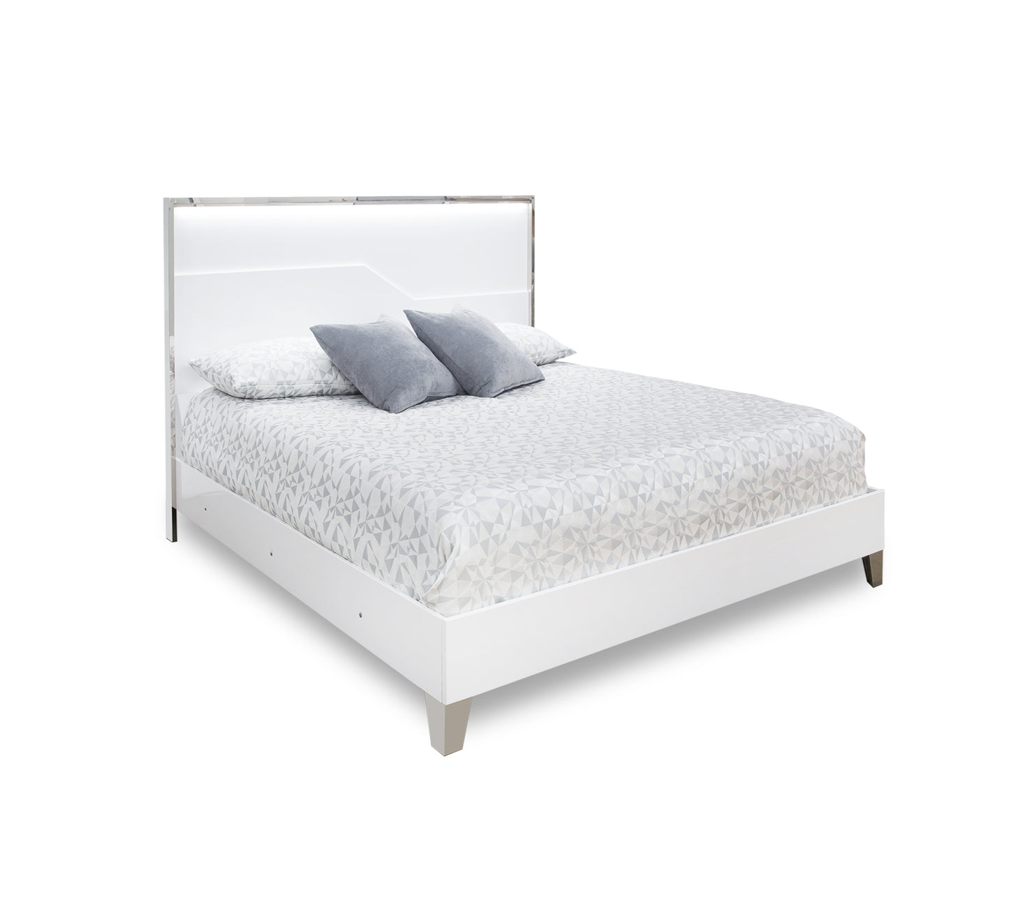 Cama Queen de 3 piezas con paneles iluminados Logica White