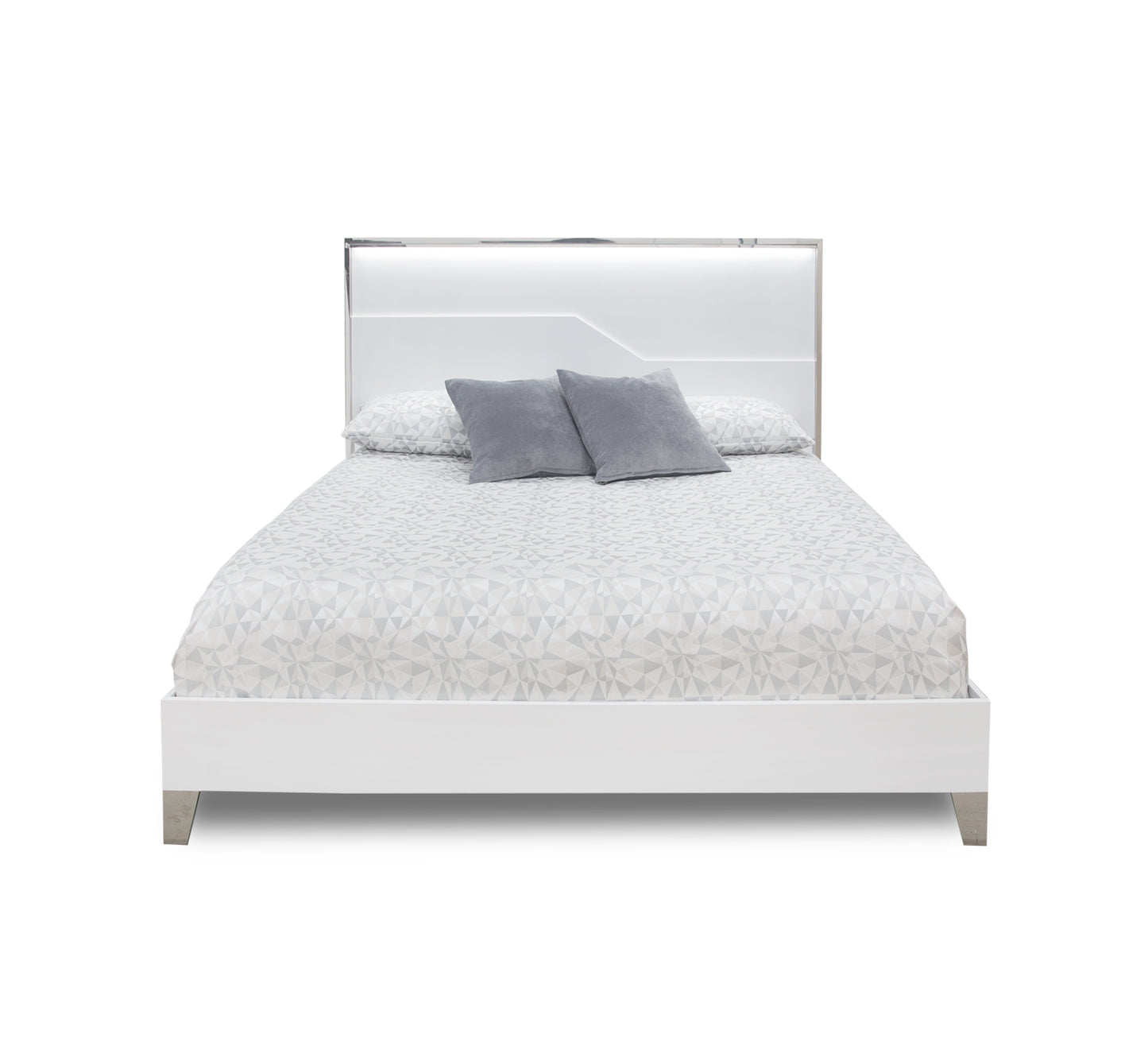 Cama Queen de 3 piezas con paneles iluminados Logica White