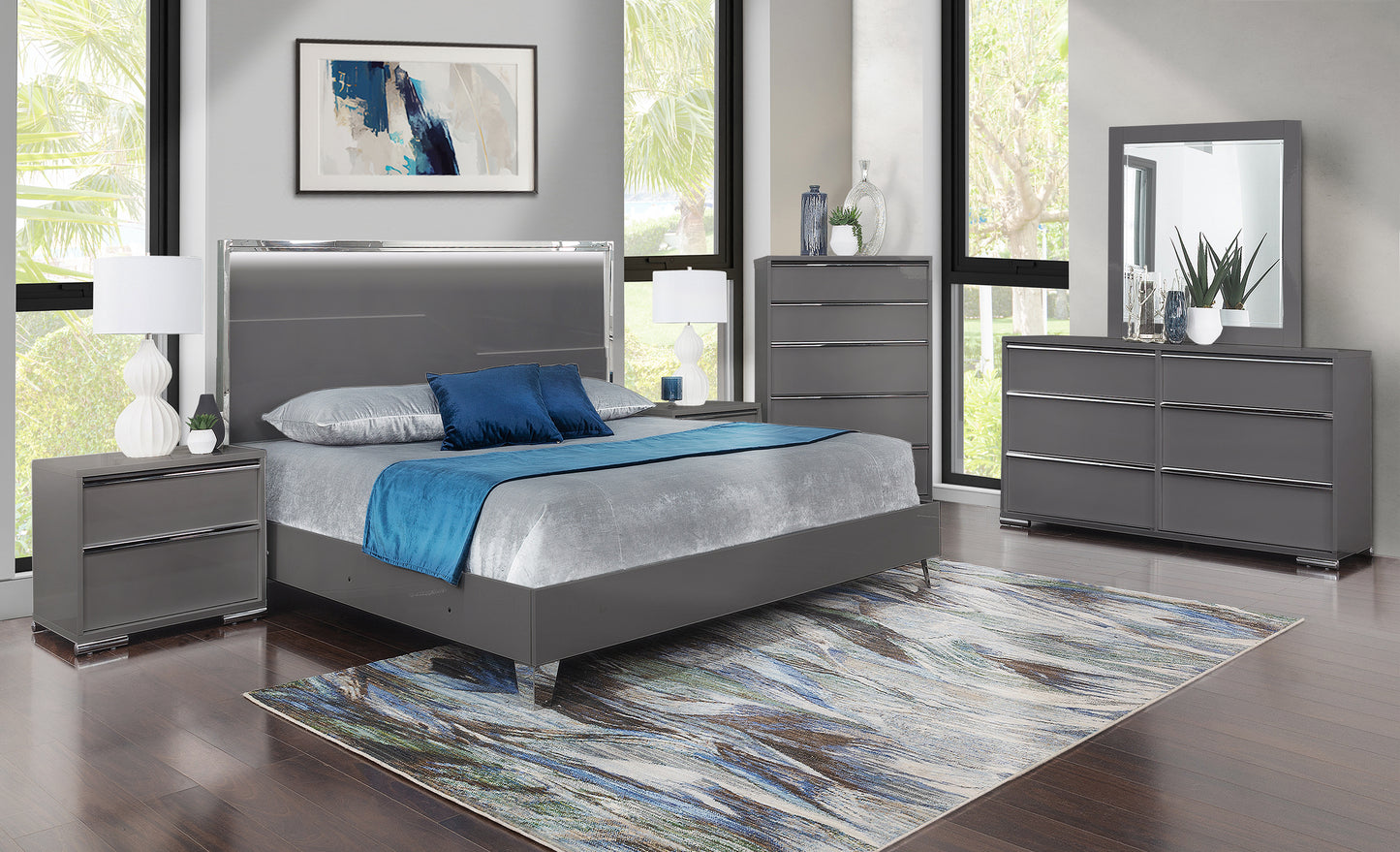 Logica Graphite 5 Piece King Lighted Panel Bedroom