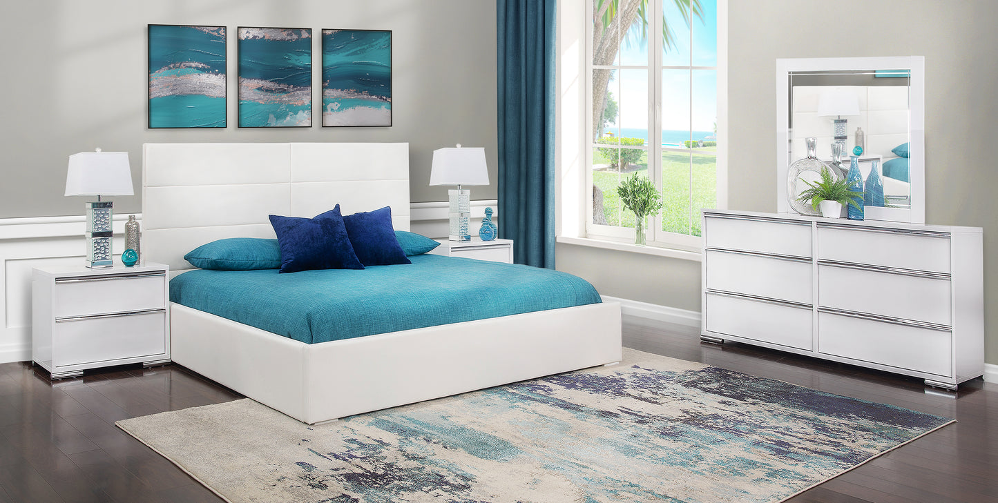 Logica White 5 Piece King Upholstered Bedroom