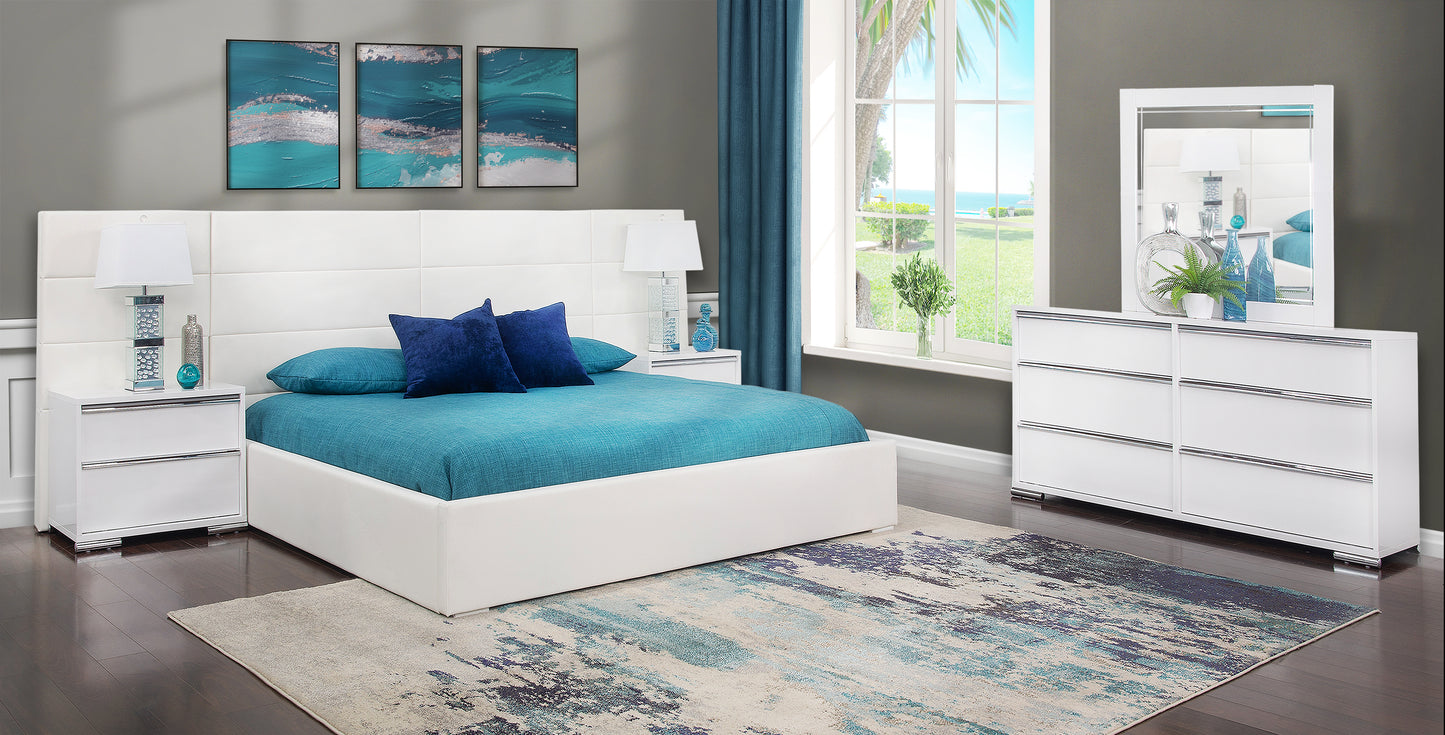 Juego de dormitorio tapizado de pared Logica White de 7 piezas tamaño king