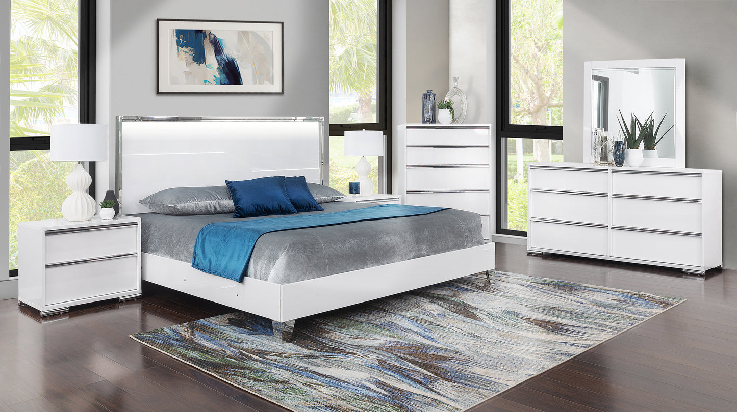 Juego de dormitorio con panel iluminado Logica White de 5 piezas tamaño king