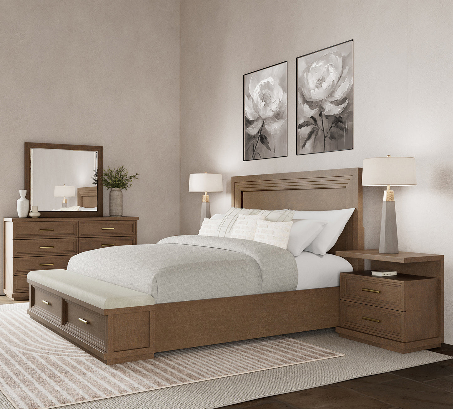 Cascade Brown 5 Piece Queen Lighted Storage Bedroom