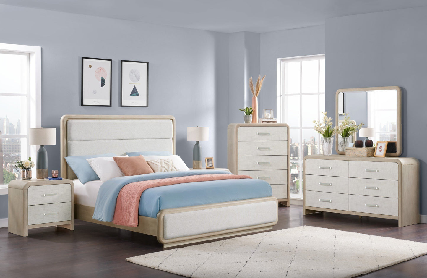 Mykonos 5 Piece King Upholstered Panel Bedroom