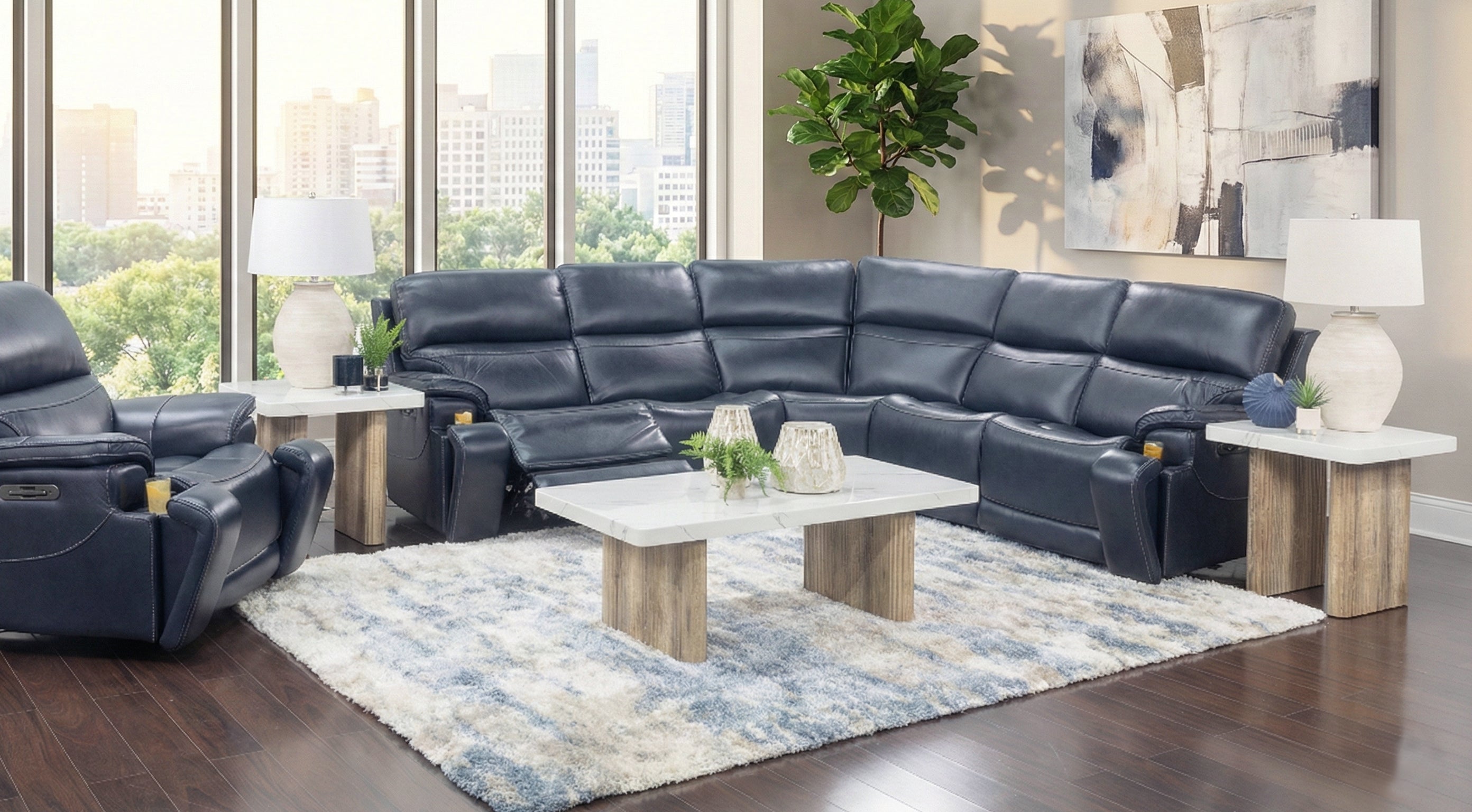 Oscar 5 Piece Leather Zero Gravity Triple Power Sectional with