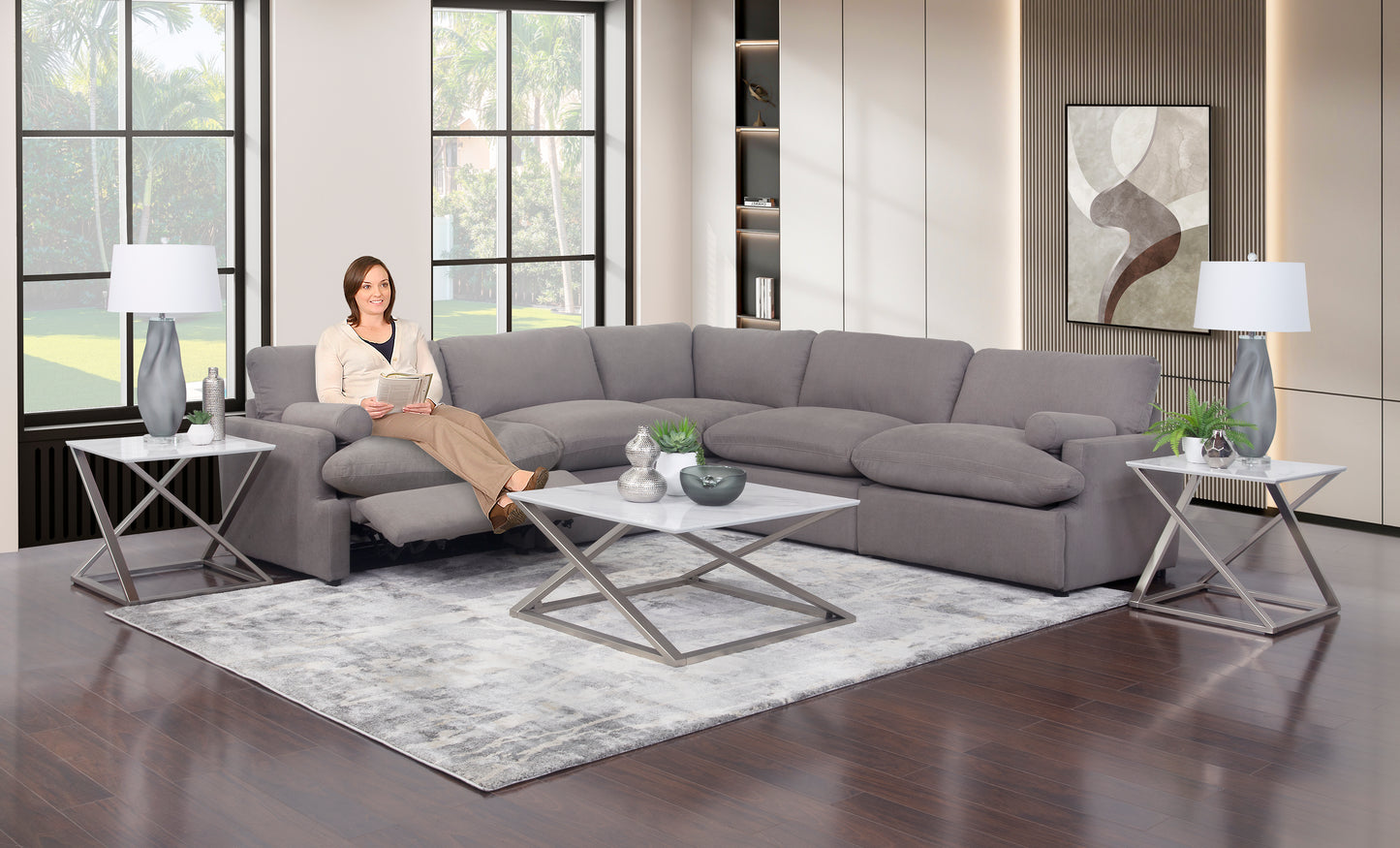 Juego de sala de estar seccional Peyton de 8 piezas con 1 sillón sin brazos y 1 sillón reclinable eléctrico sin brazos