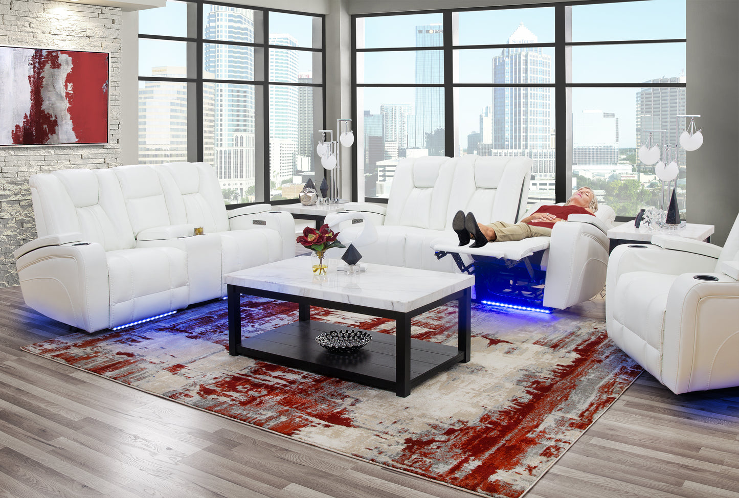 Phantom White 3 Piece Zero Gravity Power Reclining Sofa, Console Loveseat, and Recliner with Power Headrests