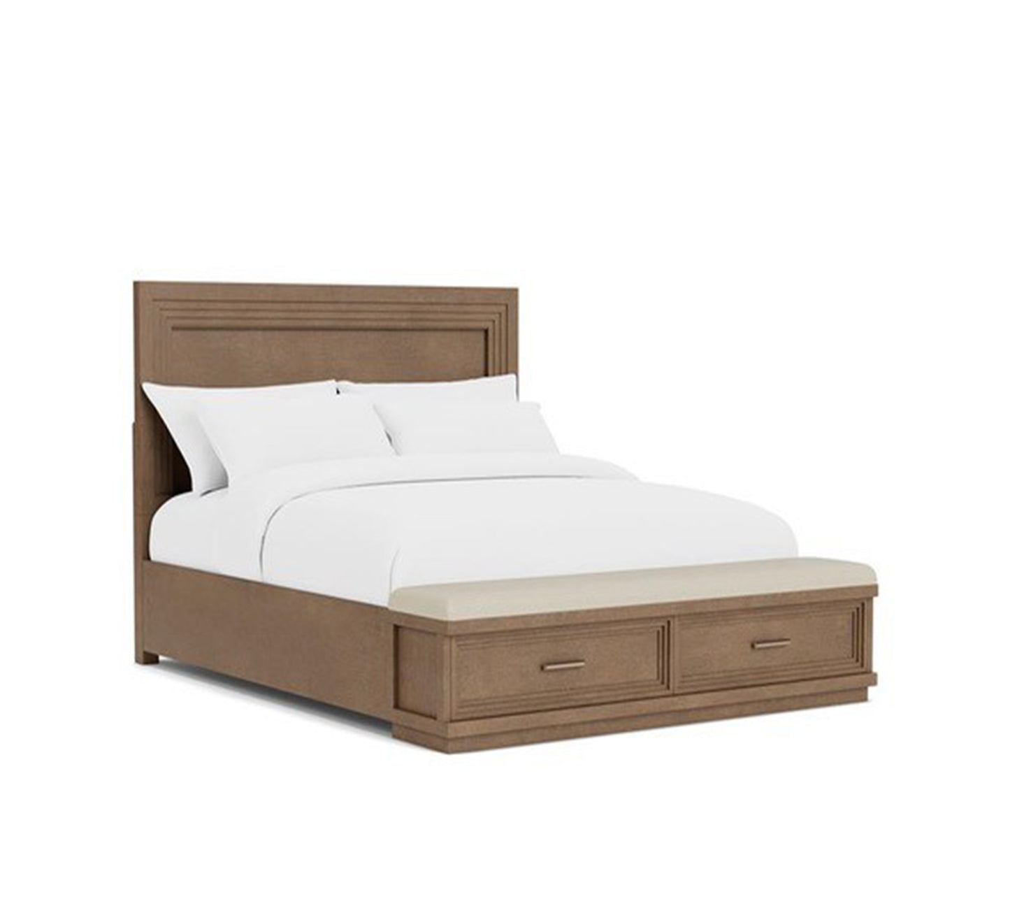 Cama Queen de 3 piezas con almacenaje e iluminación en color marrón Cascade