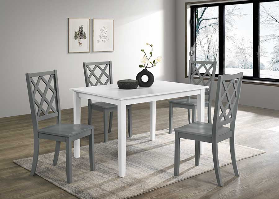 Sandpiper 5 Piece Rectangle Dining with Grey Side Chairs