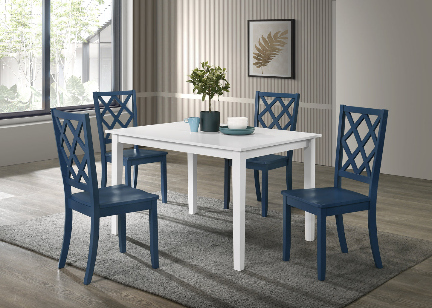 Sandpiper 5 Piece Rectangle Dining Set with Blue Side Chairs