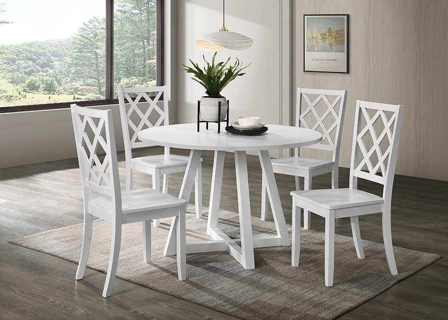 Sandpiper 5 Piece Round Dining Set with White Side Chairs