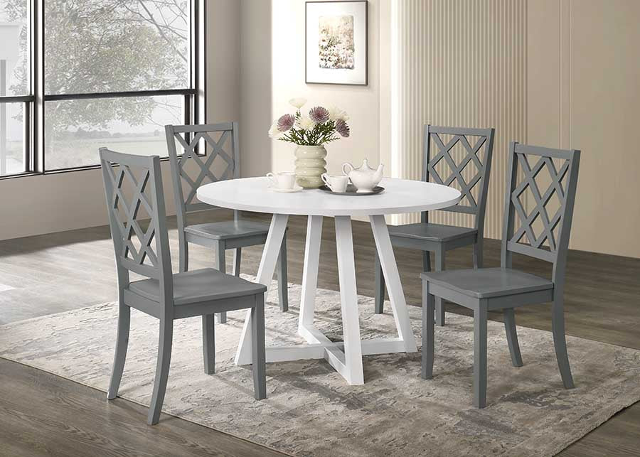 Sandpiper 5 Piece Round Dining Set with Grey Side Chairs