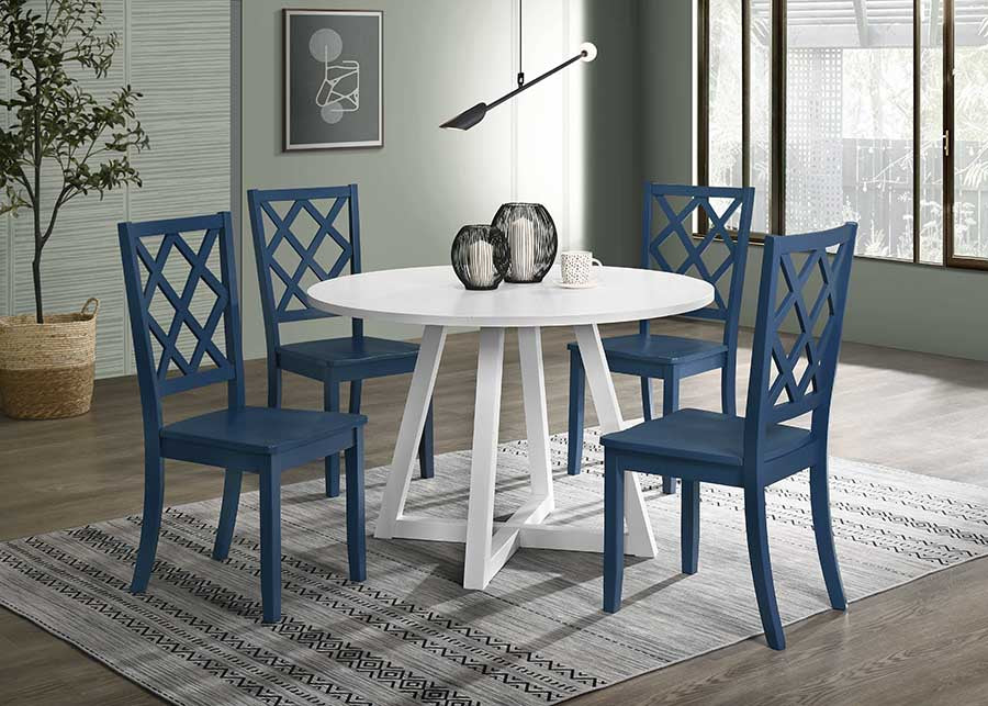 Sandpiper 5 Piece Round Dining Set with Blue Side Chairs