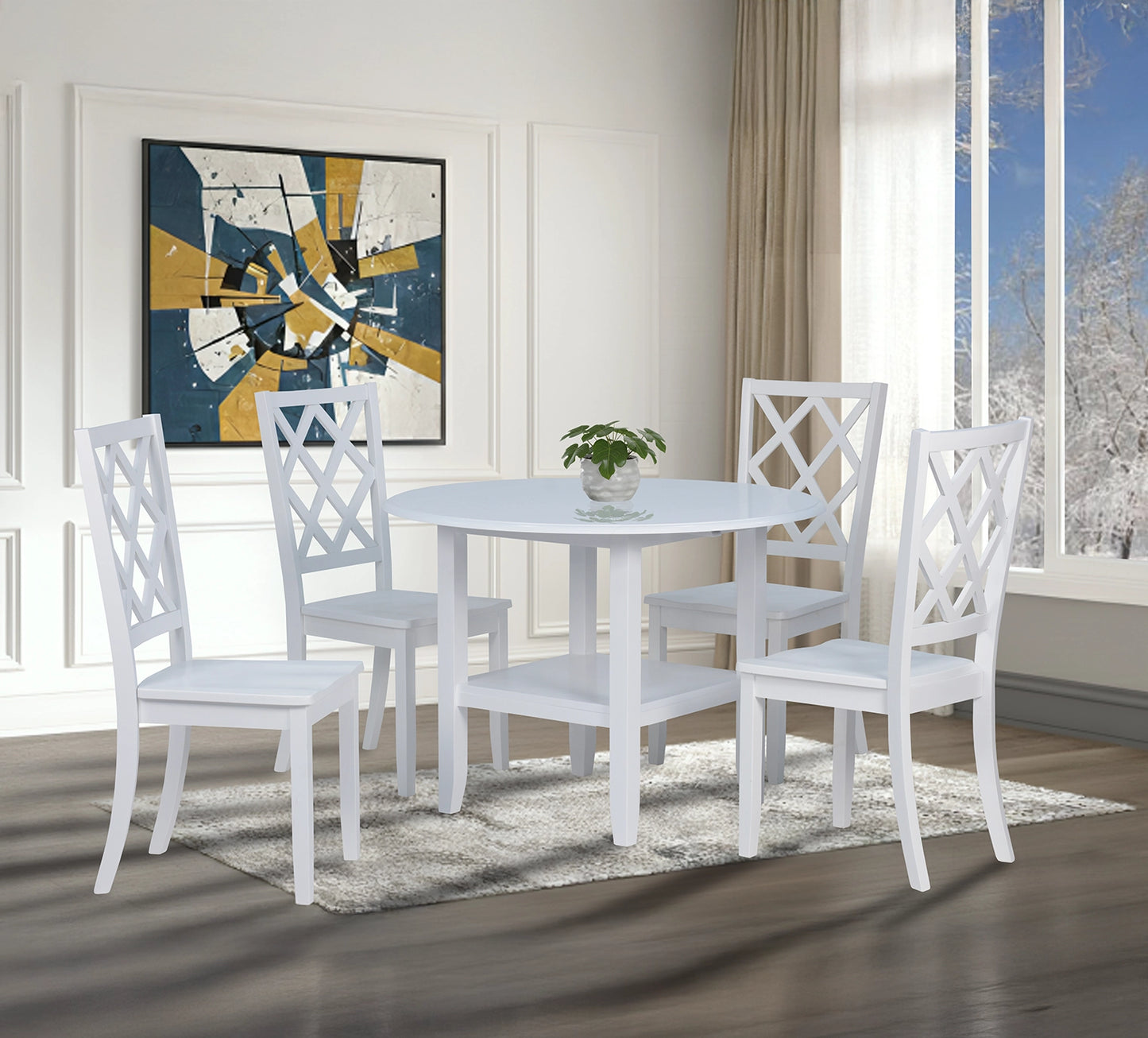 Sandpiper 3 Piece 42" Round Drop Leaf Dining Set with White Side Chairs