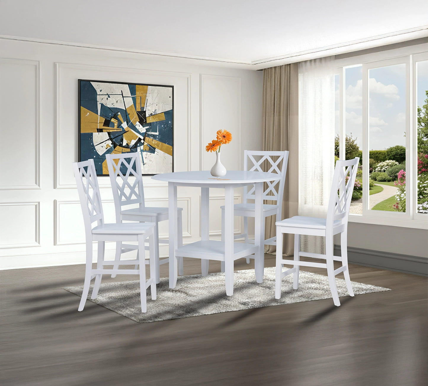 Sandpiper 3 Piece 42" Round Drop Leaf Pub Set with White Barstools