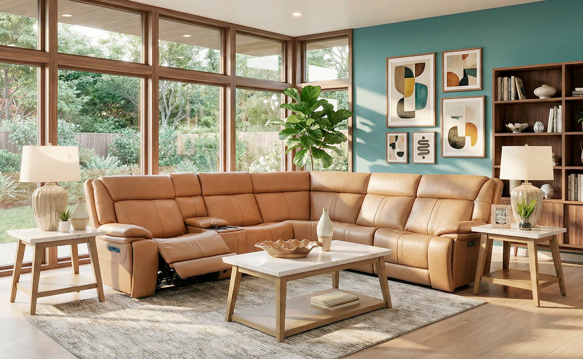 Sonic 6 Piece Leather Zero Gravity Triple Power Sectional with