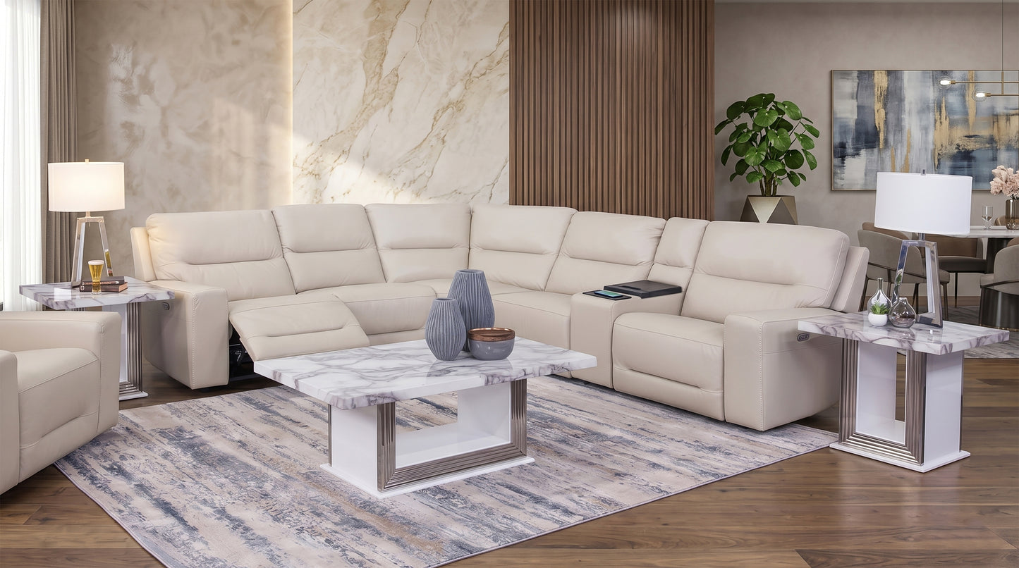 Stratos Stone 6 Piece Leather Zero Gravity Dual Power Sectional with Cooling Console
