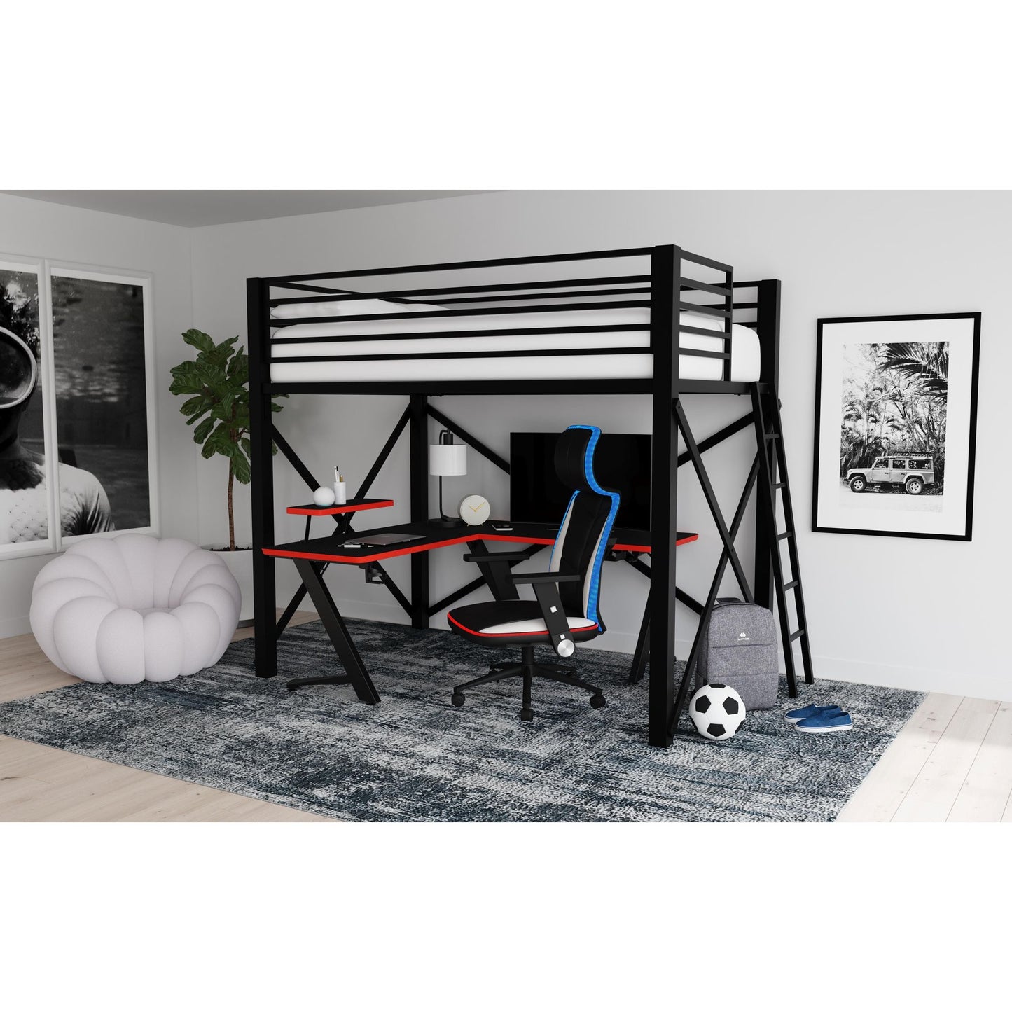 Rollins Gaming Chair with LED and Speaker - Black and Red