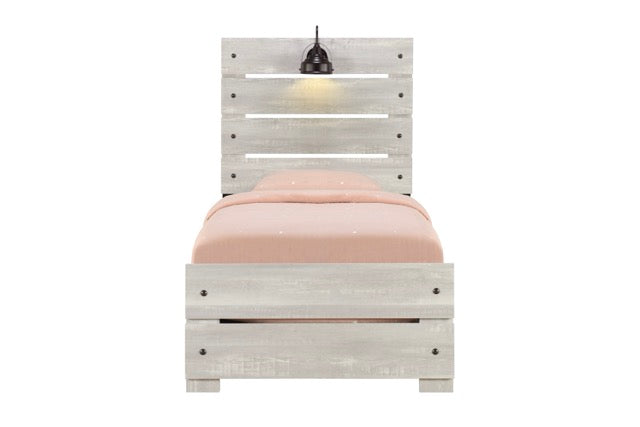 Cama individual de 4 piezas Linwood gris claro con paneles