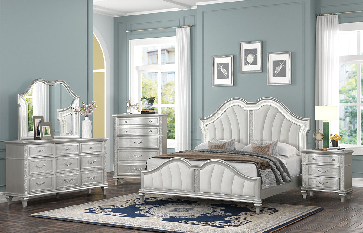 Bridgette 5 Piece Queen Lighted Upholstered Panel Bedroom