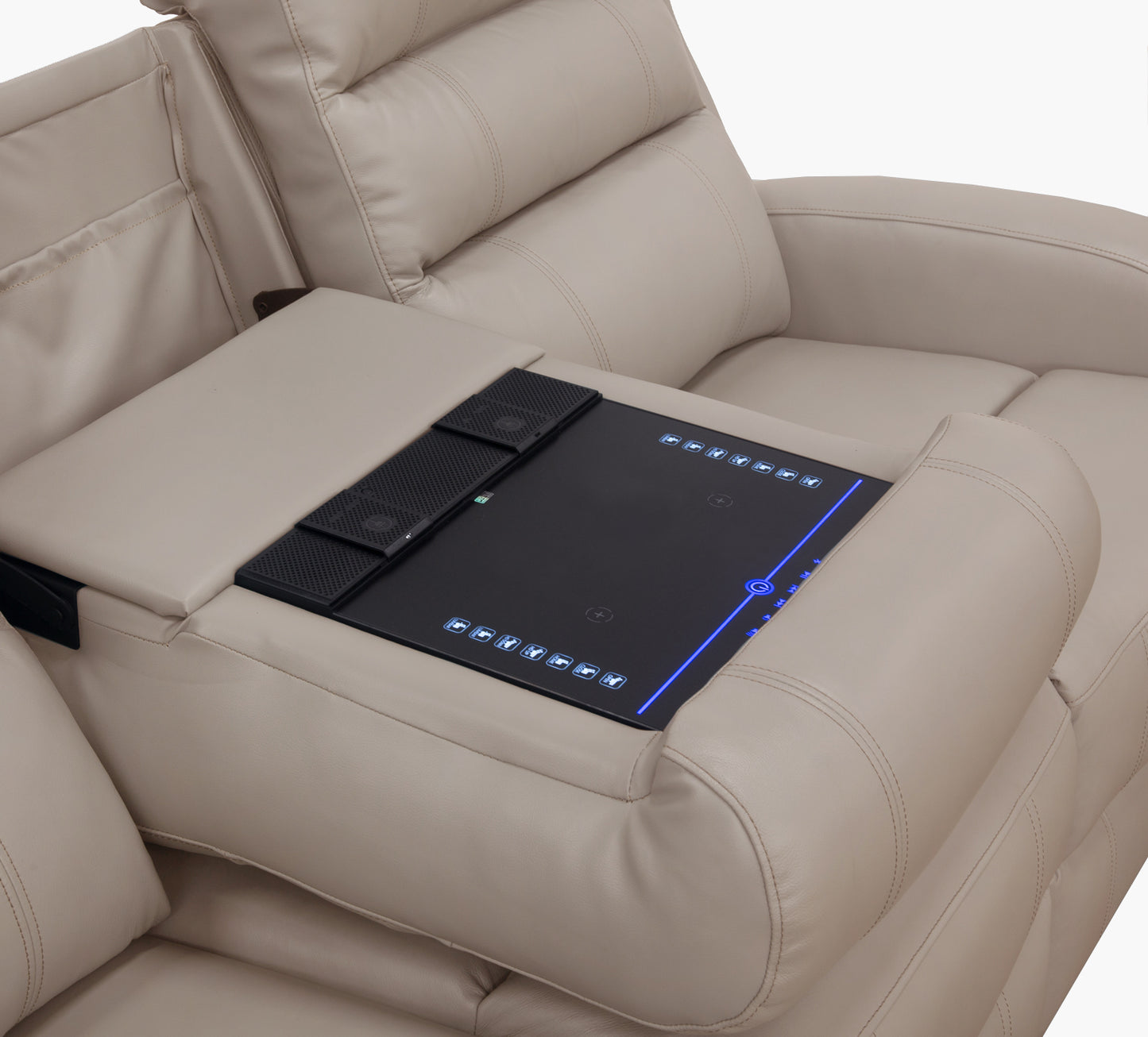 Sillón reclinable eléctrico triple de cuero de tres piezas Leo Taupe con iTable