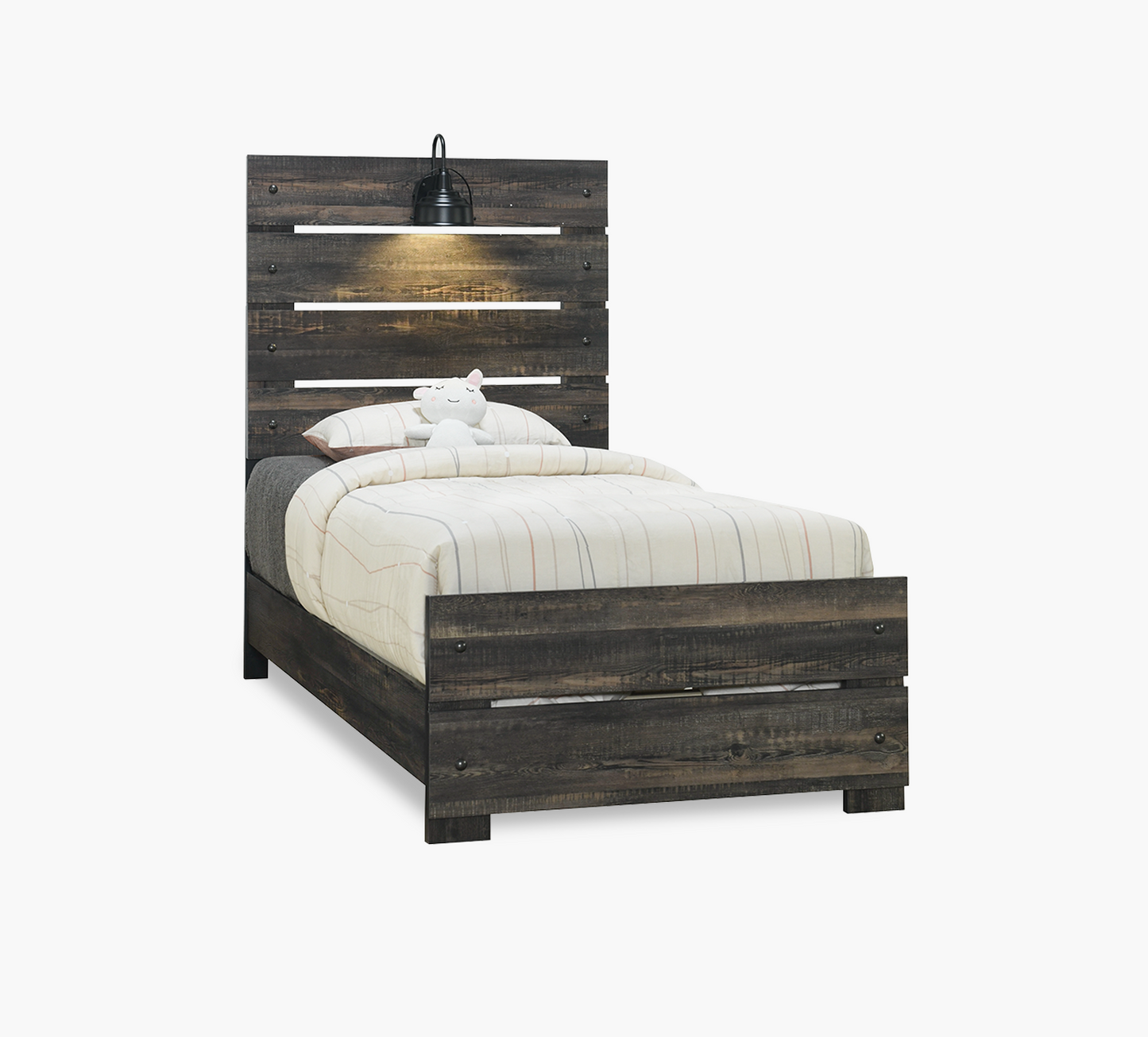 Cama individual de 4 piezas Linwood de roble oscuro