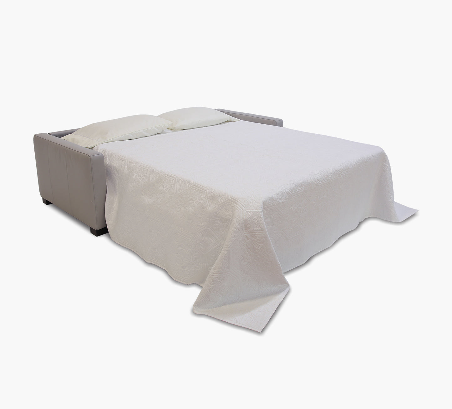 Cama tamaño queen de piel color paloma de Italia