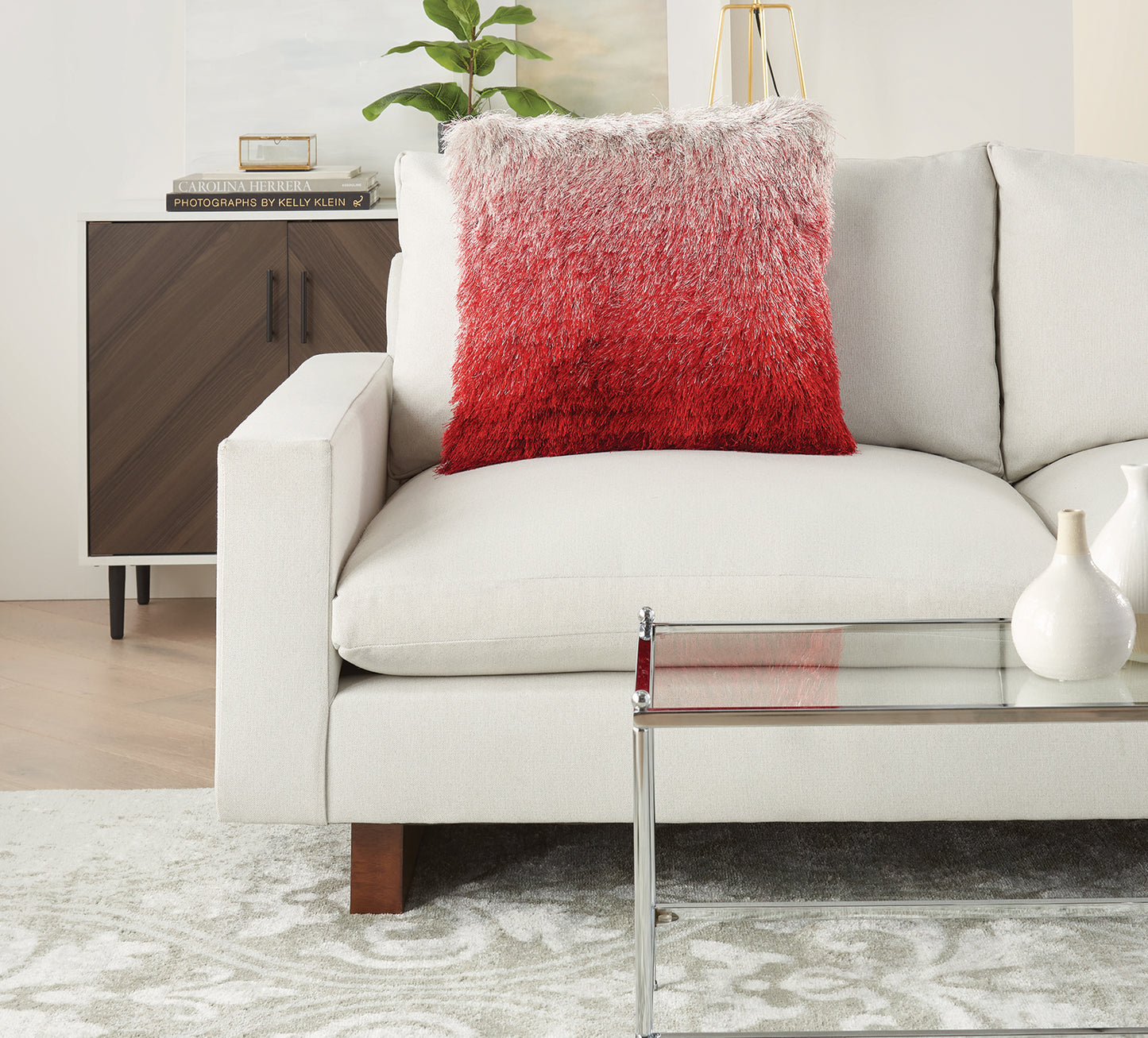 Red and Silver Shag Pillow