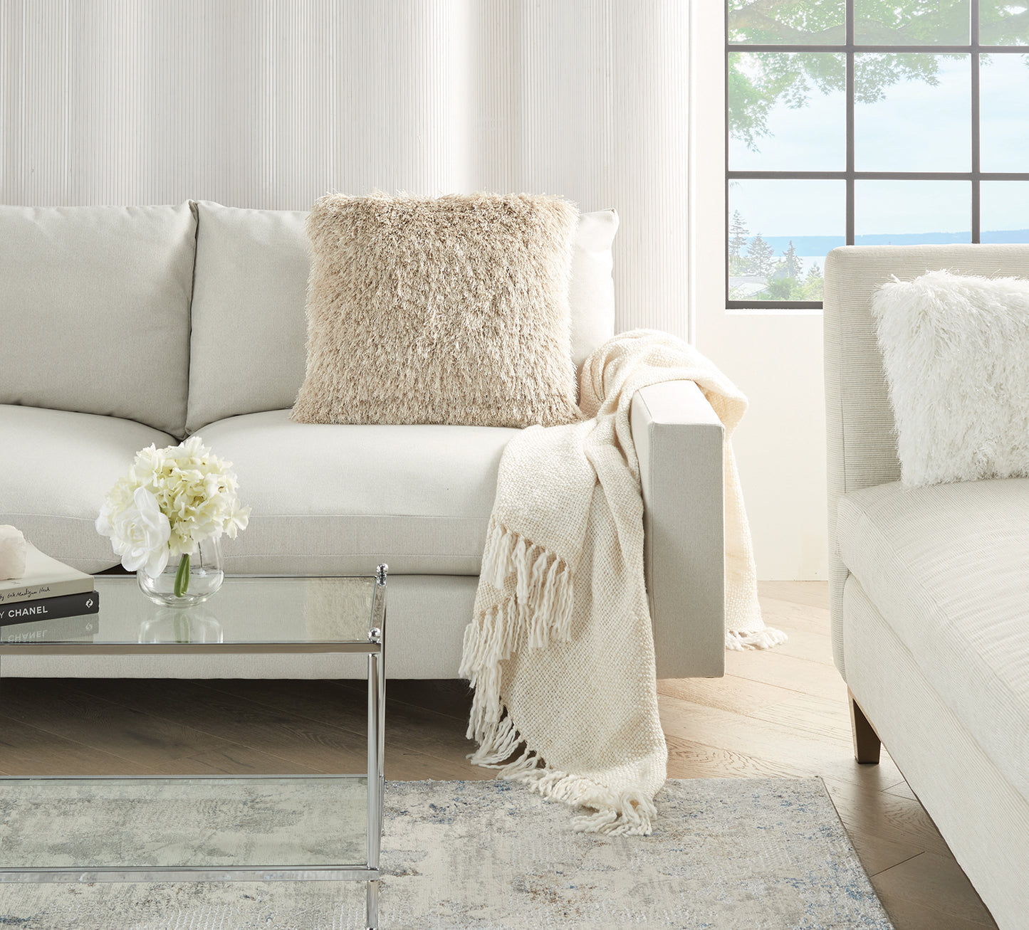 Beige Shag Accent Pillow 20 x 20